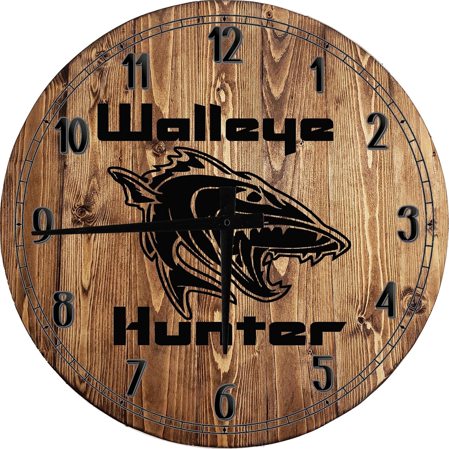 Wood Wall Clock Fish Wall Art Walleye Hunter Fishing Outdoor Sports Custom Large Round Wood Wall Clock Decor Small 10 Inch