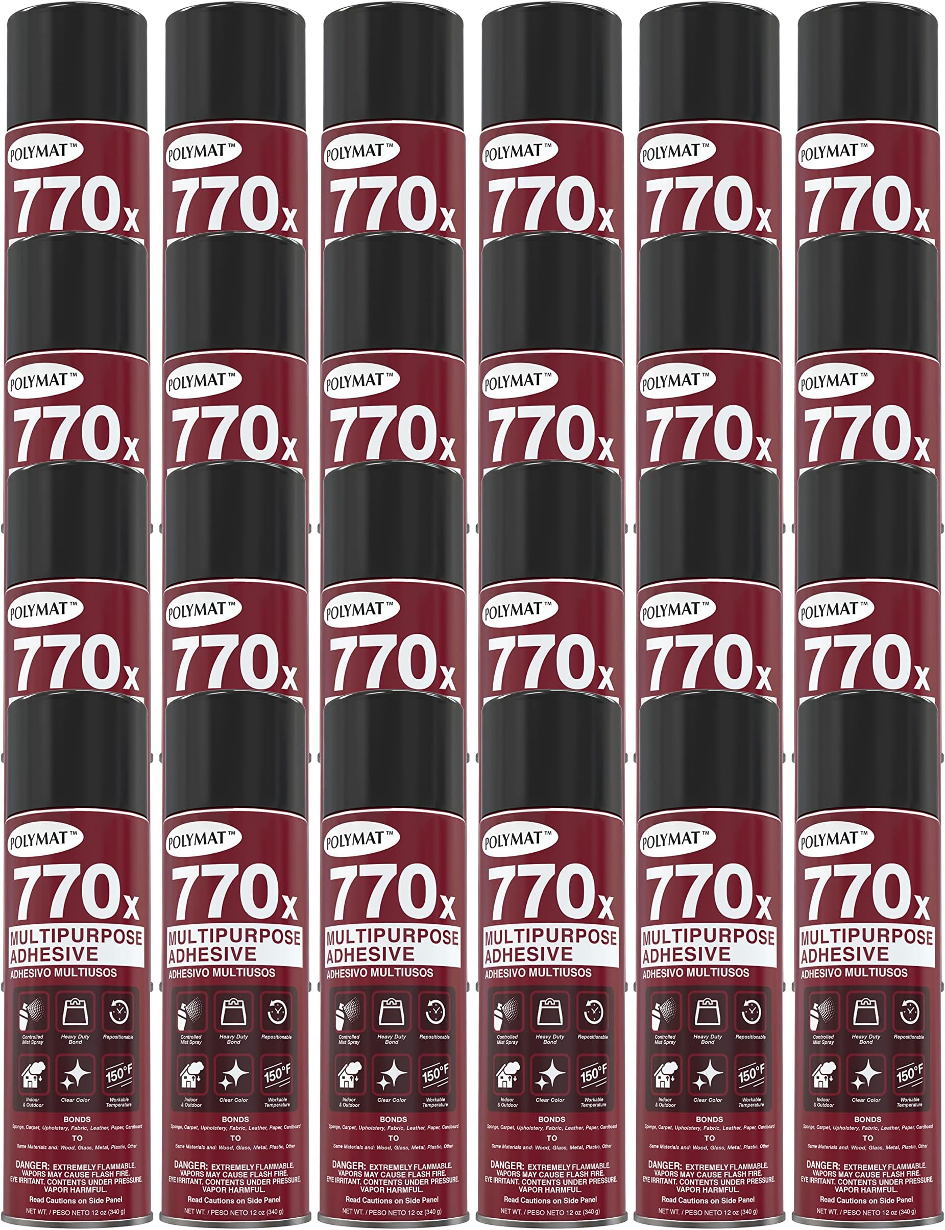 Polymat 770x Spray Glue Multipurpose Permanent Spray Adhesive Glue, Paper, Cardboard, Fabric, Plastic, Metal, Wood (24)