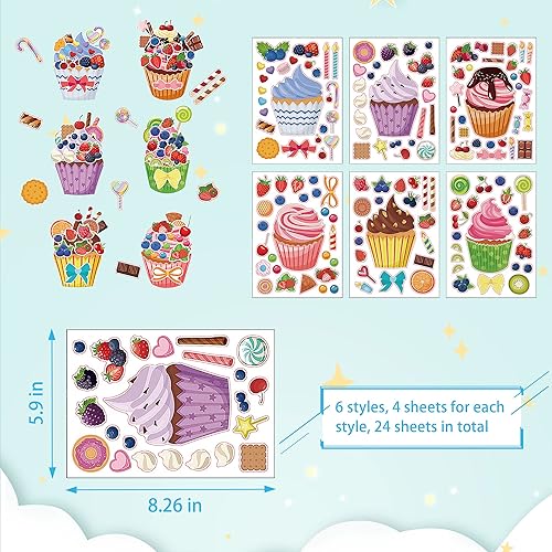 Miniatura 7 de Make-a-face - Juego de calcomanías para hacer una magdalena de helado para niños y niñas, calcomanías para manualidades, hazlo tú mismo, para hacer