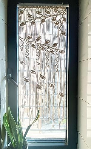 Miniatura 3 de Winterdemoon Cortina de macramé para colgar en la pared, decoración bohemia con cuentas, decoración de pared de macramé, decoración de pared de