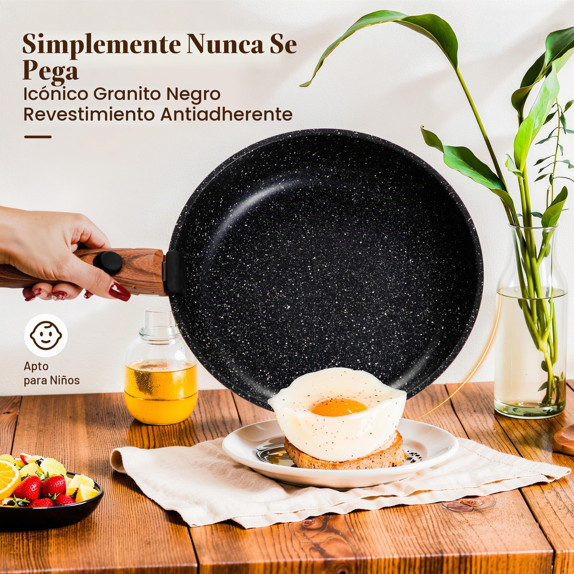 Kitchen Academy Juego de utensilios de cocina de inducción con mango desmontable, 10 ollas y sartenes antiadherentes, utensilios de cocina apilables de granito negro para campamento