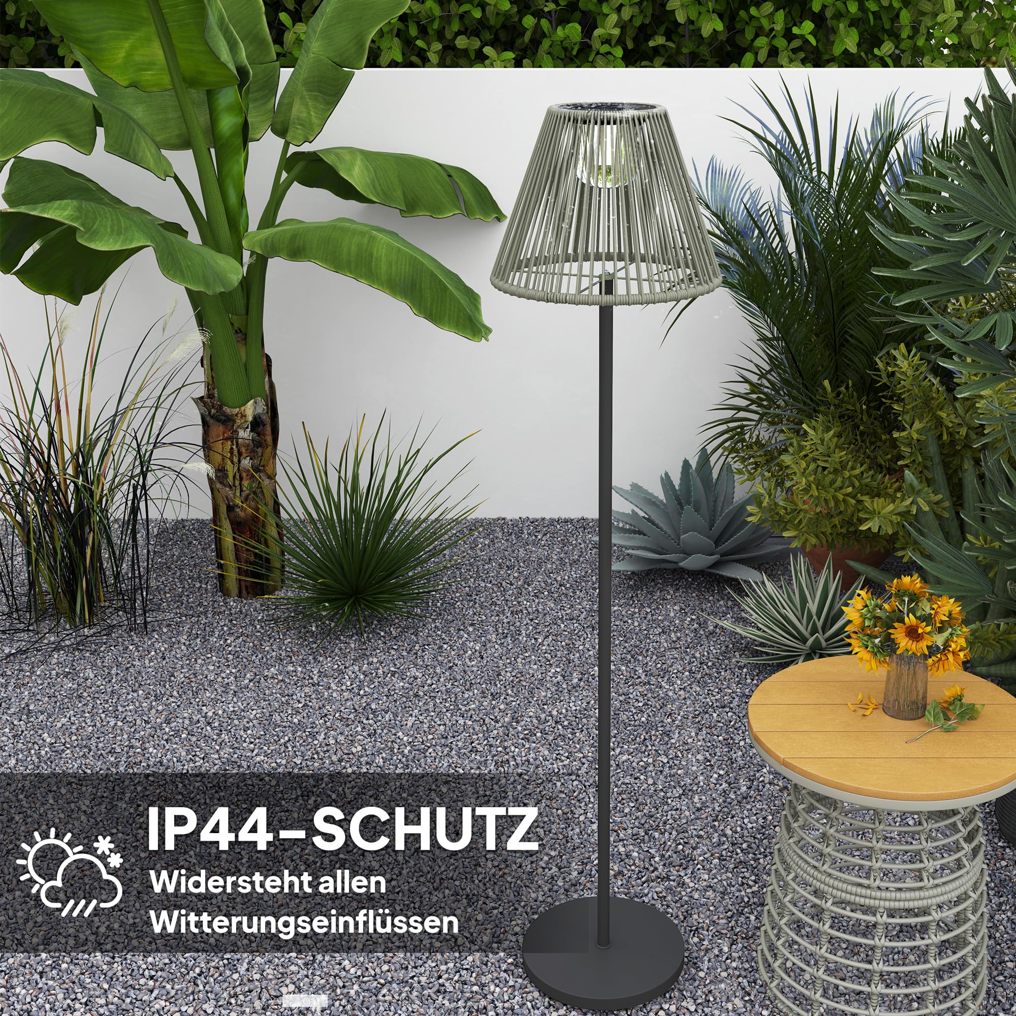 Outsunny Solar Stehlampe Rattan Solarleuchte 25 LEDs IP44 Wasserdichte Lampe Ø33x135 cm
