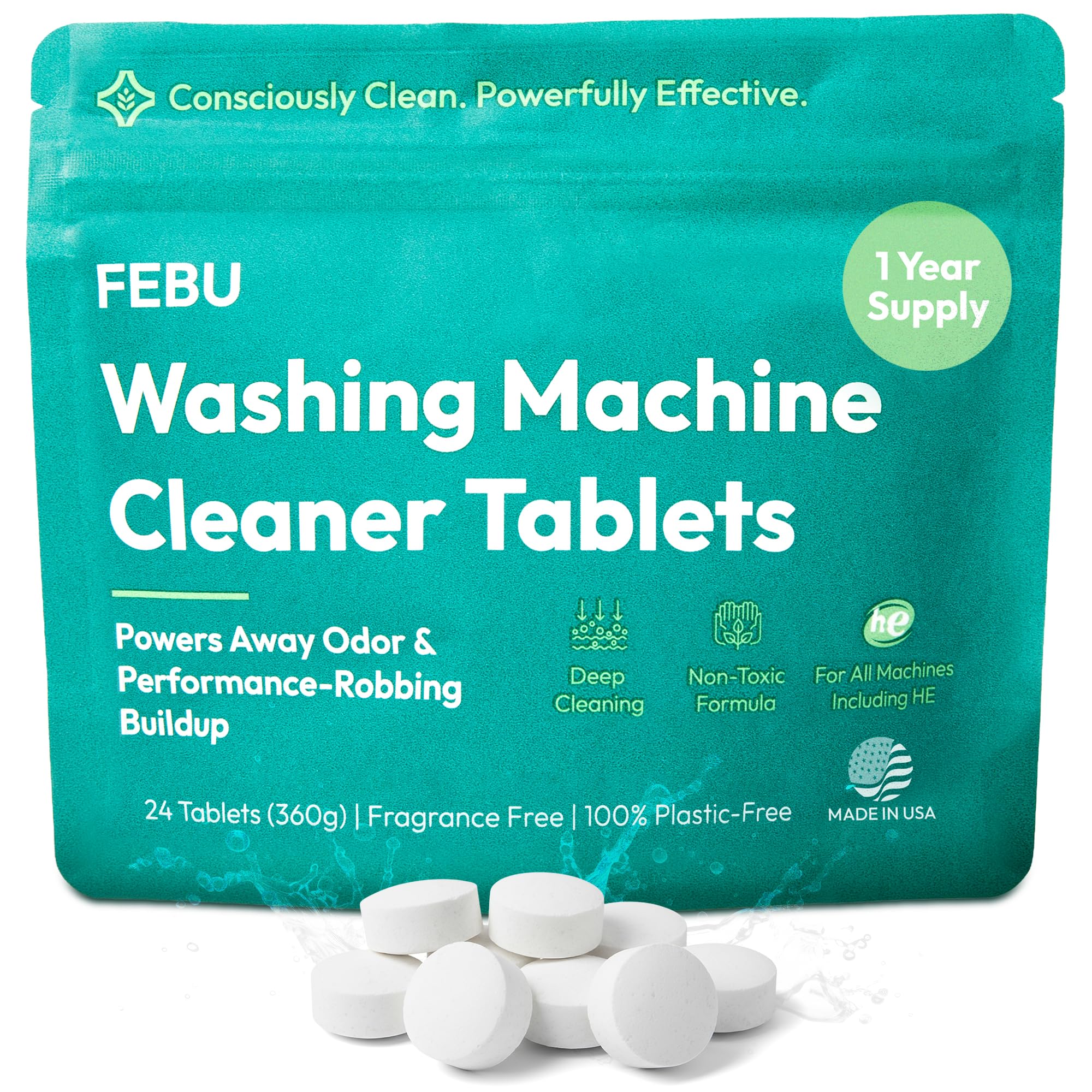Sponsored Ad - Washing Machine Cleaner Tablets Made in USA | Washer Machine Cleaner & Deodorizer | Removes Gunk & Grime | 7 Natural, Biodegradable, Plant-Based Ingredients | 24 Tablets - 12 Month Supply