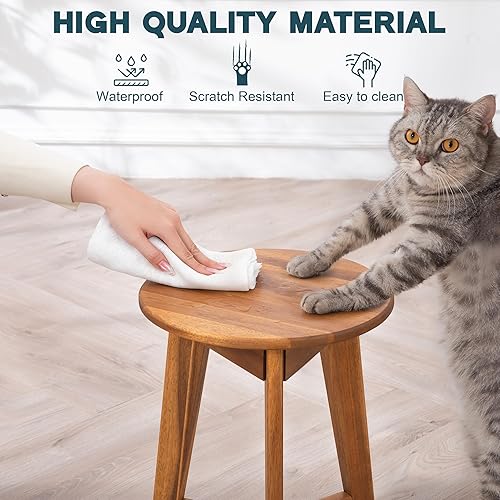 Miniatura 4 de Mesa auxiliar redonda  Mesa auxiliar de madera de acacia maciza para sala de estar o dormitorio  Acabado de madera natural, mesita de noche compacta