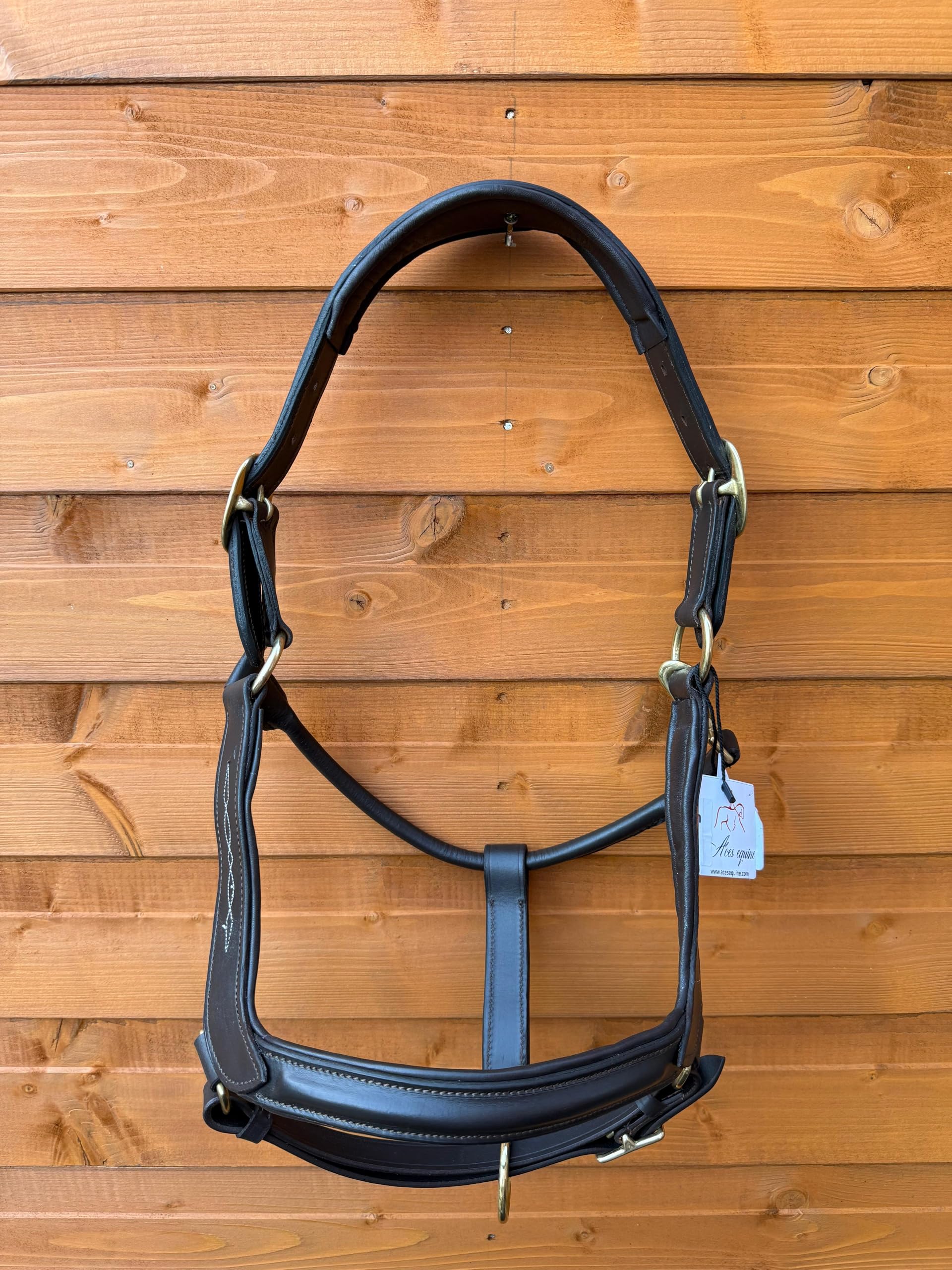 Leather Anatomical Horse Brown Headcollar Padded Comfort Fit with Brass Fittings (Pony) — image 1