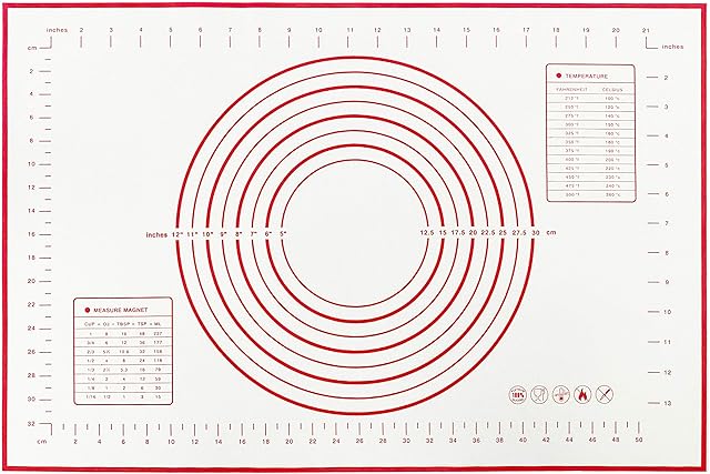 Silicone Pastry Baking Mat Non Stick with Measurement Fondant Mat, Extra Large Counter Mat, Dough Rolling Mat, Oven Liner, Pie Crust Mat 16x 24 (Red)