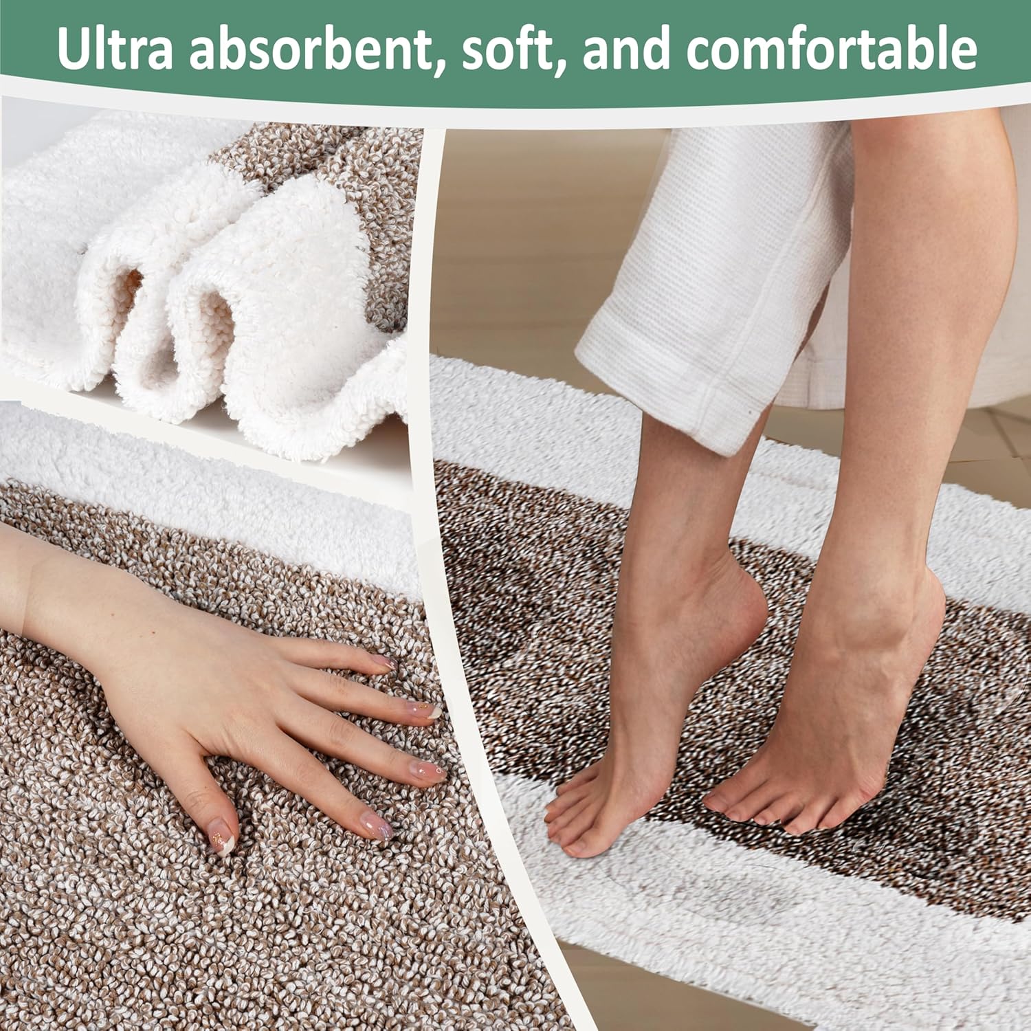 Naturally Yours Home Bathroom Rug, 100% Cotton, Reversible Bath Mat, Minimalist Japandi Bathroom Decor, 20 x 31.5 inches, Neutral Tan/Brown & White Colors - Image 4