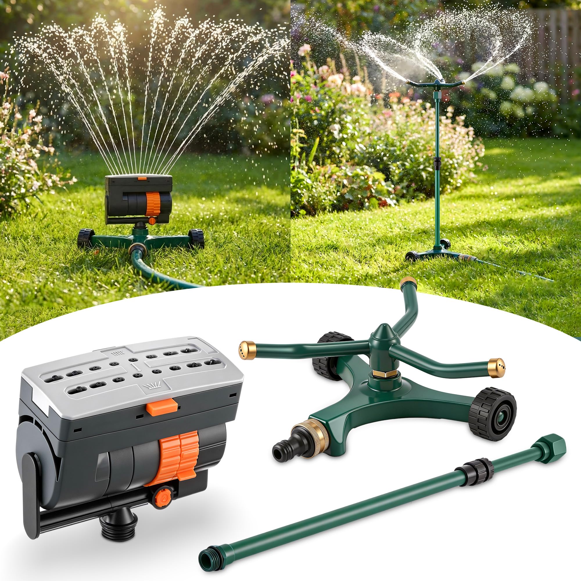 3-in-1 Lawn Sprinkler System with Adjustable 16-30" Riser