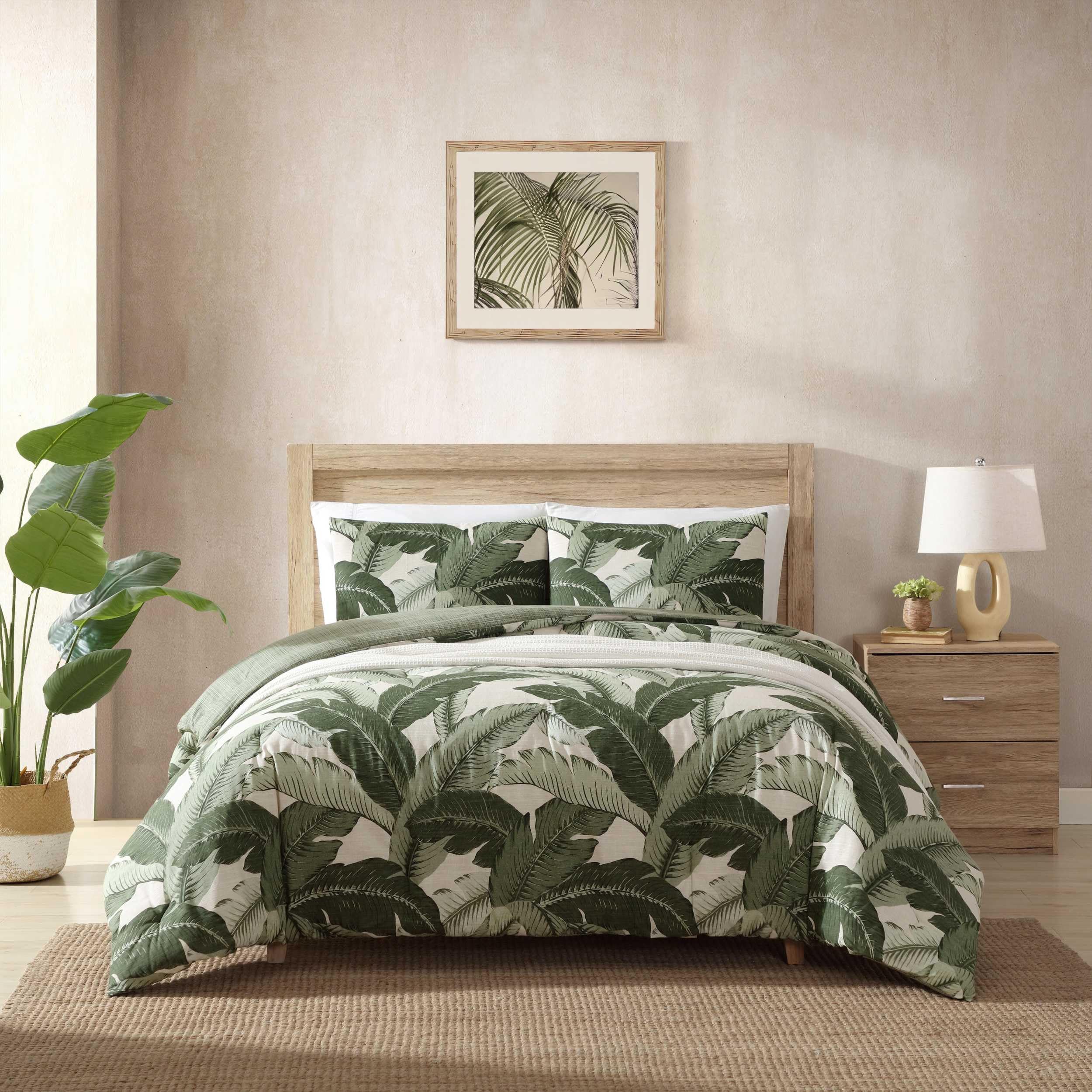Tommy Bahama - Full/Queen Duvet Cover Set, Super Soft Cotton Bedding Set with Matching Shams, Oeko-Tex Certified (Vintage Palms Green, Full/Queen)