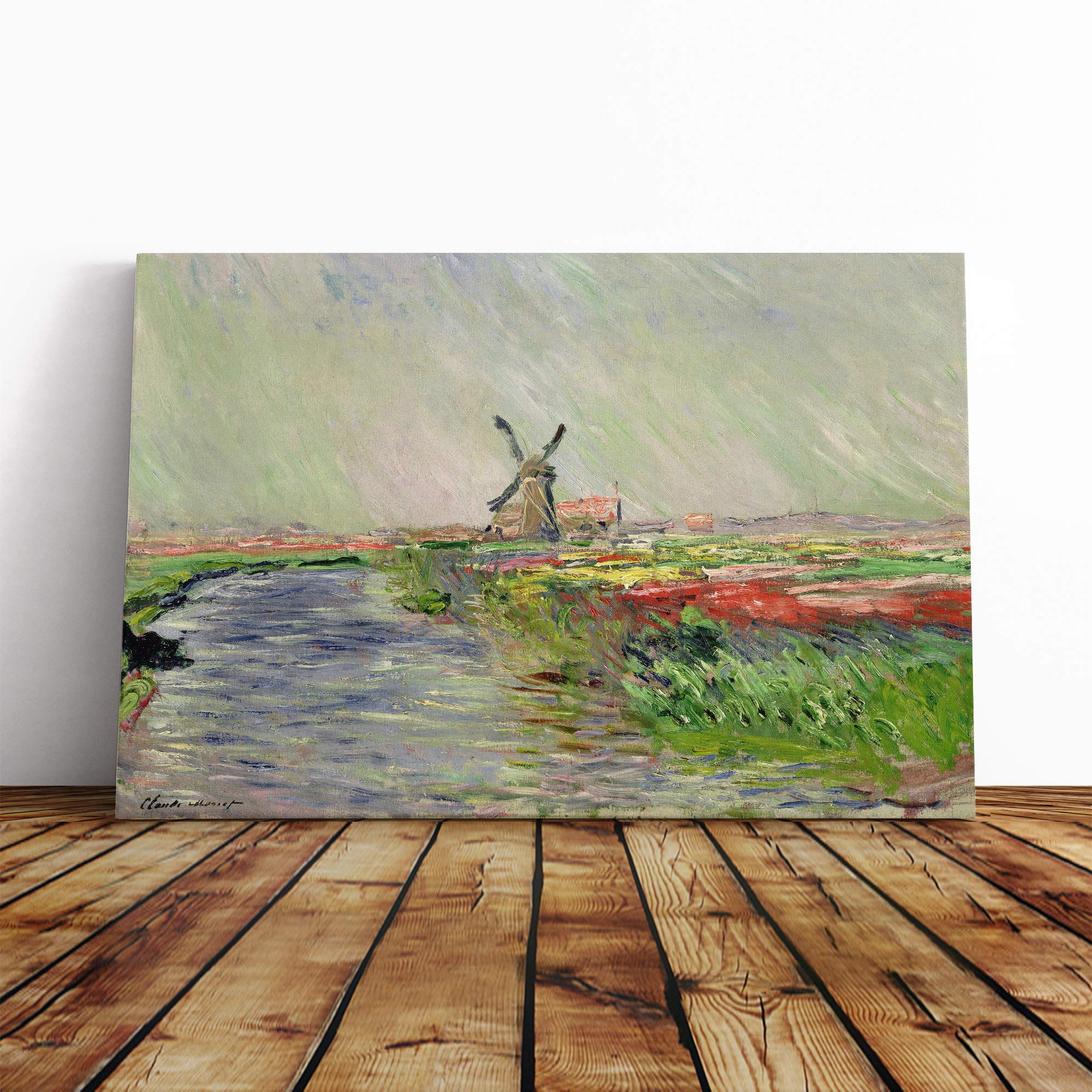 Claude Monet Field of Tulips, Holland Canvas Print | Gallery Wrapped 30mm Frame Wall Art | 20x14 inches | Ready to Hang | Impressionist Floral Picture | Living Room Bedroom Lounge Office