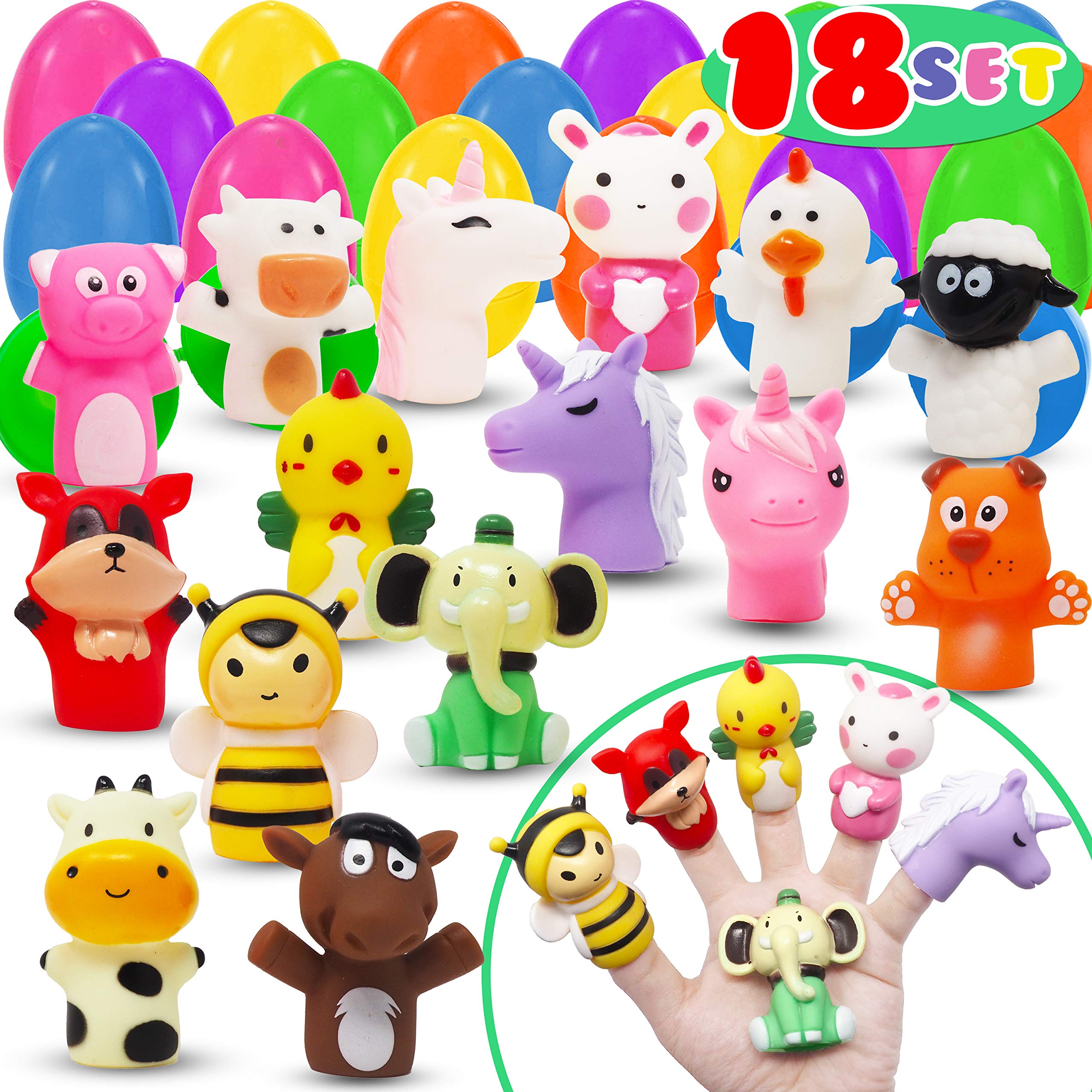 Kiddokids18 Finger Puppet Prefilled Easter Eggs 2 3/8” for Easter Theme Filled Easter Eggs Hunt, Basket Stuffers Fillers, Classroom Prize Supplies