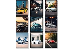 97 DECOR Super Car Posters for Boy's Room - Unframed Modern Car Wall Art Prints