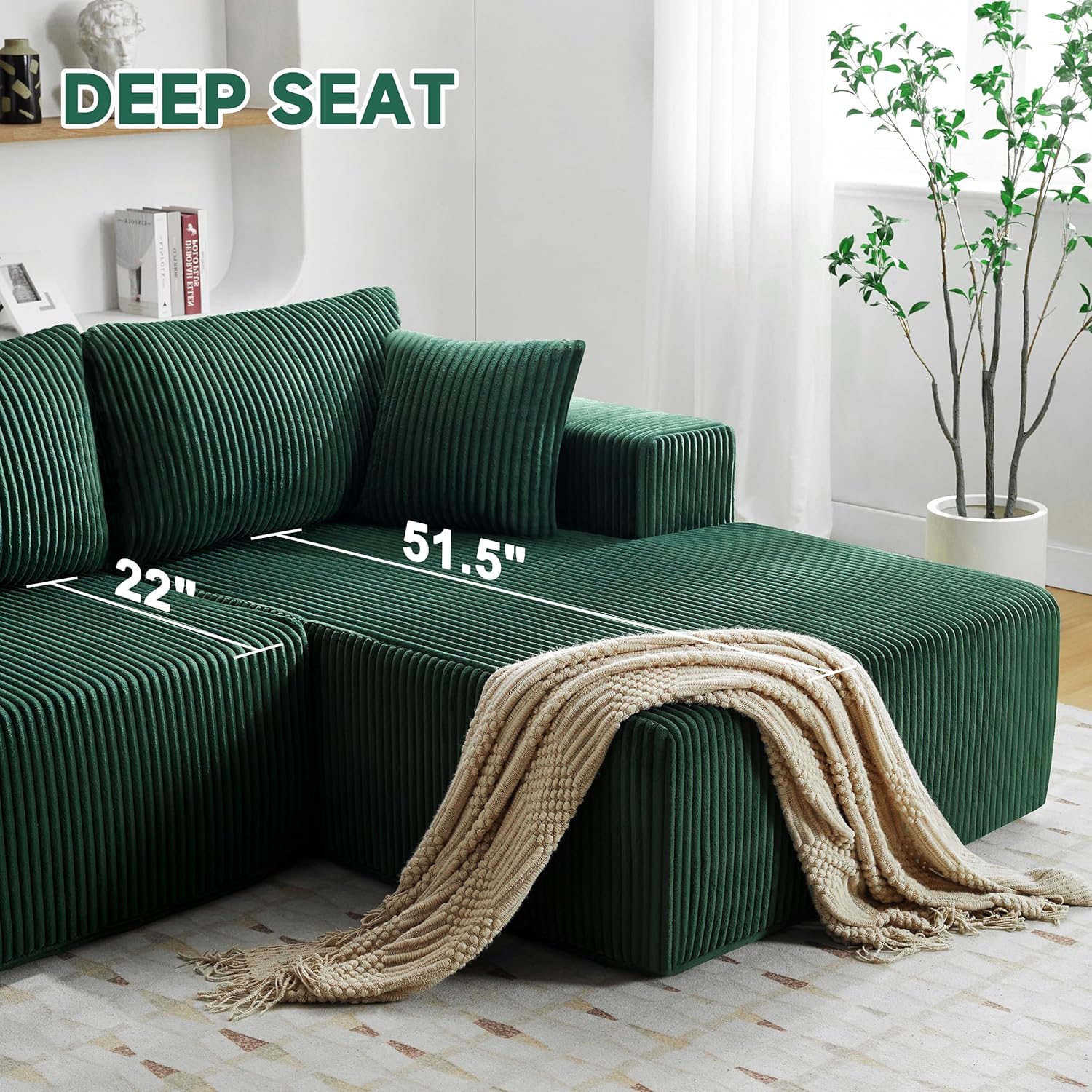 HUATEAN 108” Modular Sectional Sofa, Cloud Sectional Couch with Deep Seat, Modern Modular L-Shape Sofa Couch with Chaise,Upholstered Couches for Living Room Bedroom (Corduroy, Green)