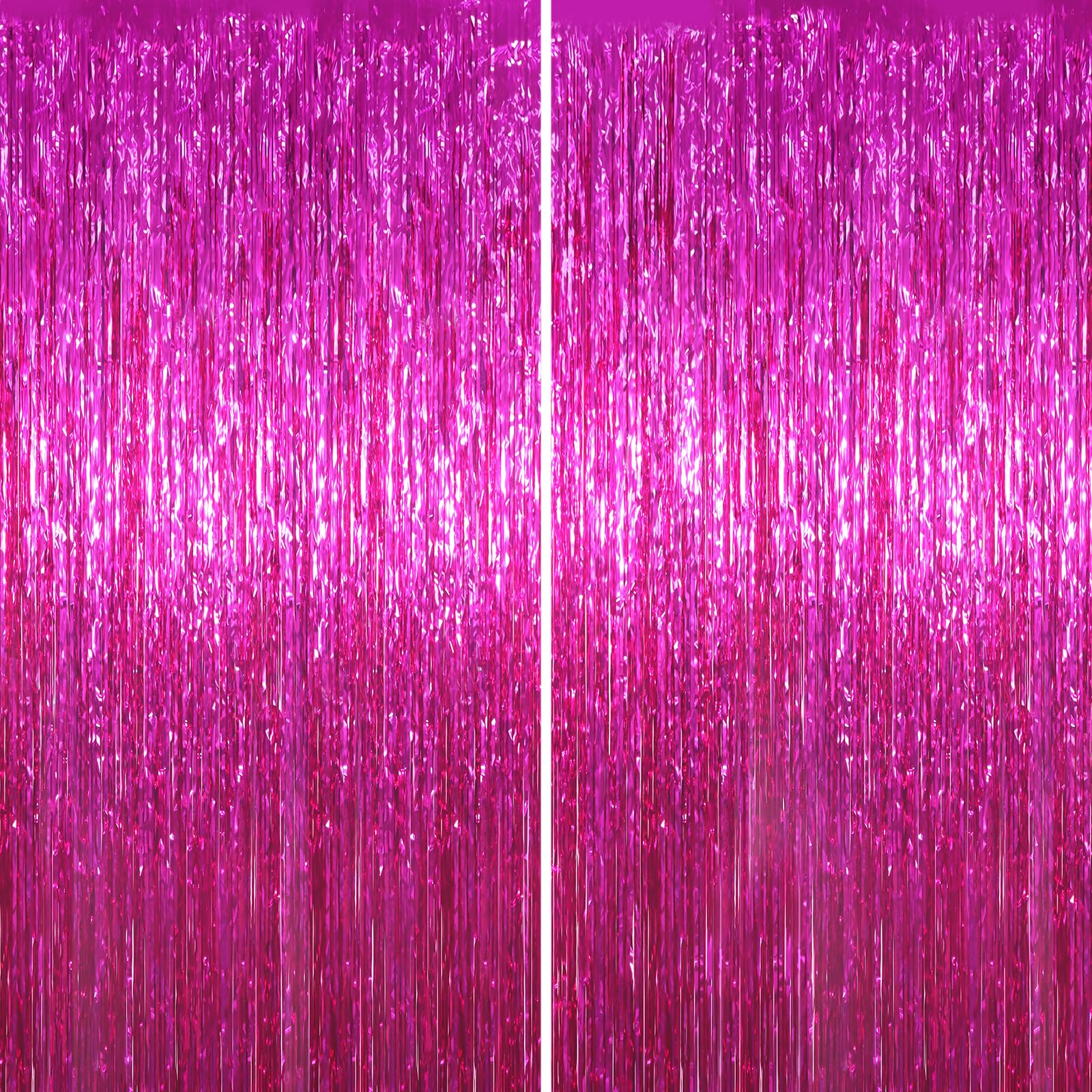 Voircoloria 2 Pack Pink Foil Fringe Backdrop Curtains, Tinsel Streamers Birthday Party Decorations, Fringe Backdrop for Graduation, Baby Shower, Gender Reveal, Disco Party