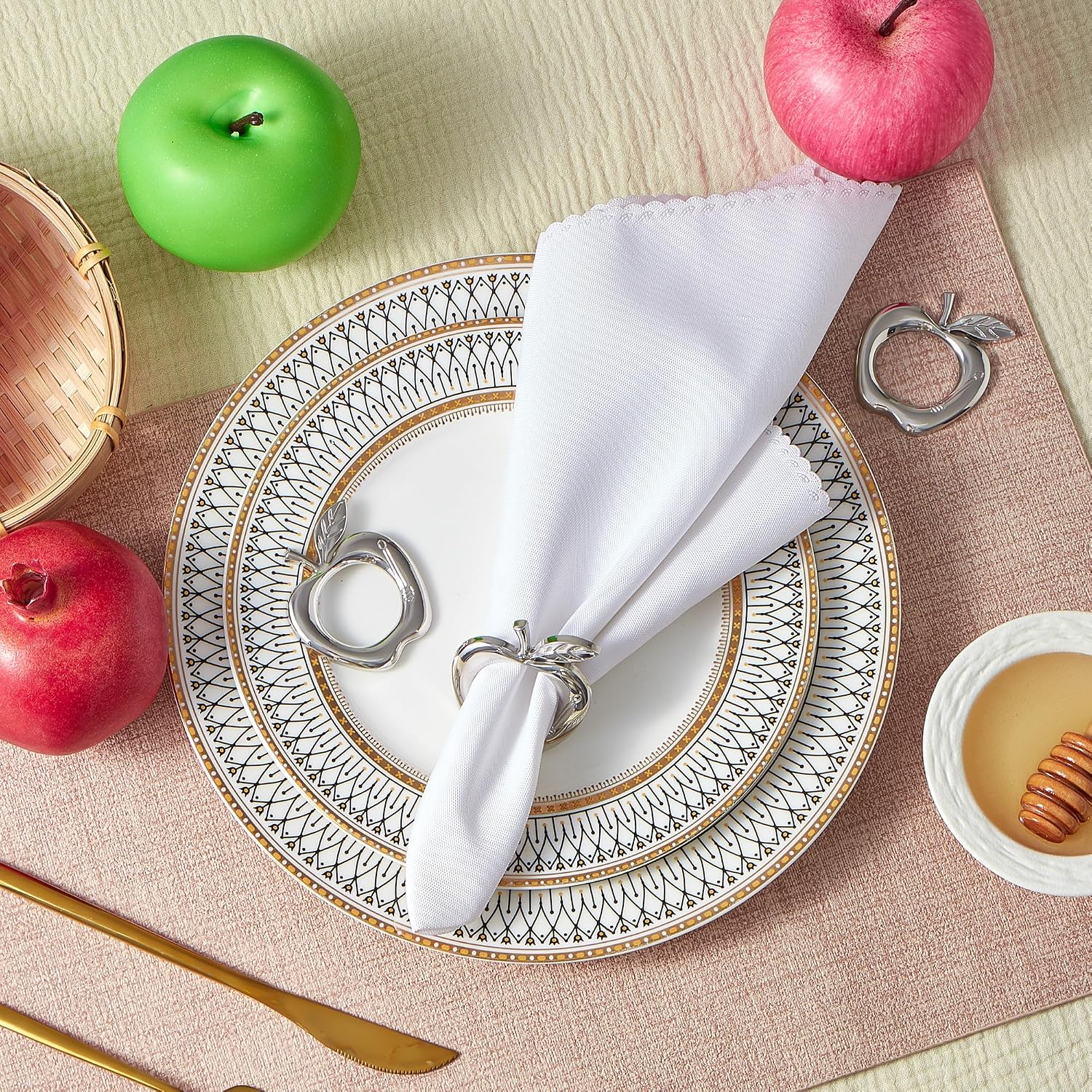 APTWOW Silver Apple Napkin Rings Set of 12, Rosh Hashanah Decorations
