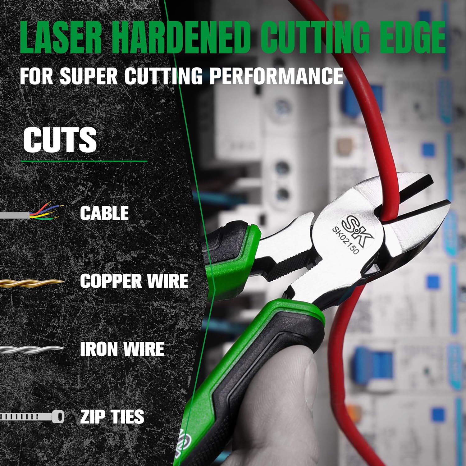SK 6-Inch Diagonal Pliers, High Leverage Side Cutters, High Carbon Steel, Ergonomic Anti-slip Handle for Comfortable Grip
