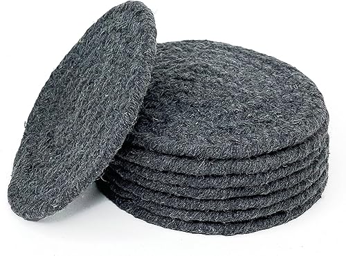 Chardin Home Juego de 8 posavasos redondos trenzados hechos a mano, color carbón, de 4 pulgadas, rústico, bohemio, elegante, absorbente, mesa