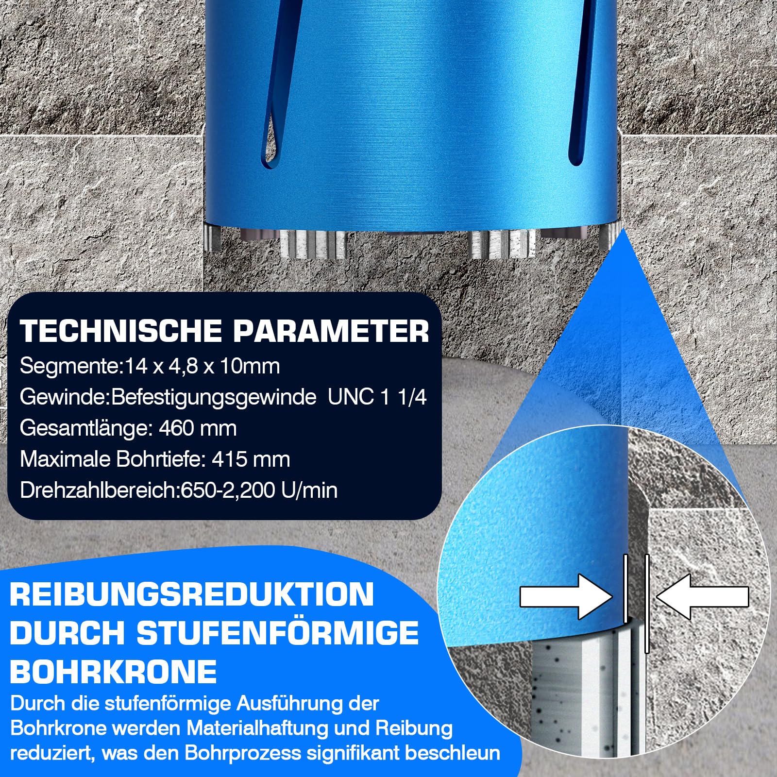 M22 Diamantbohrkrone Kernbohrer für Kernbohrgerät mit Turbo, inkl. SDS-Max, Ø 26mm, Gesamtlänge 200mm, Nass Trocken Dosenbohrer Dosensenker Diamant Bohrkrone Nassbohrkrone Trockenbohrkrone für Beton