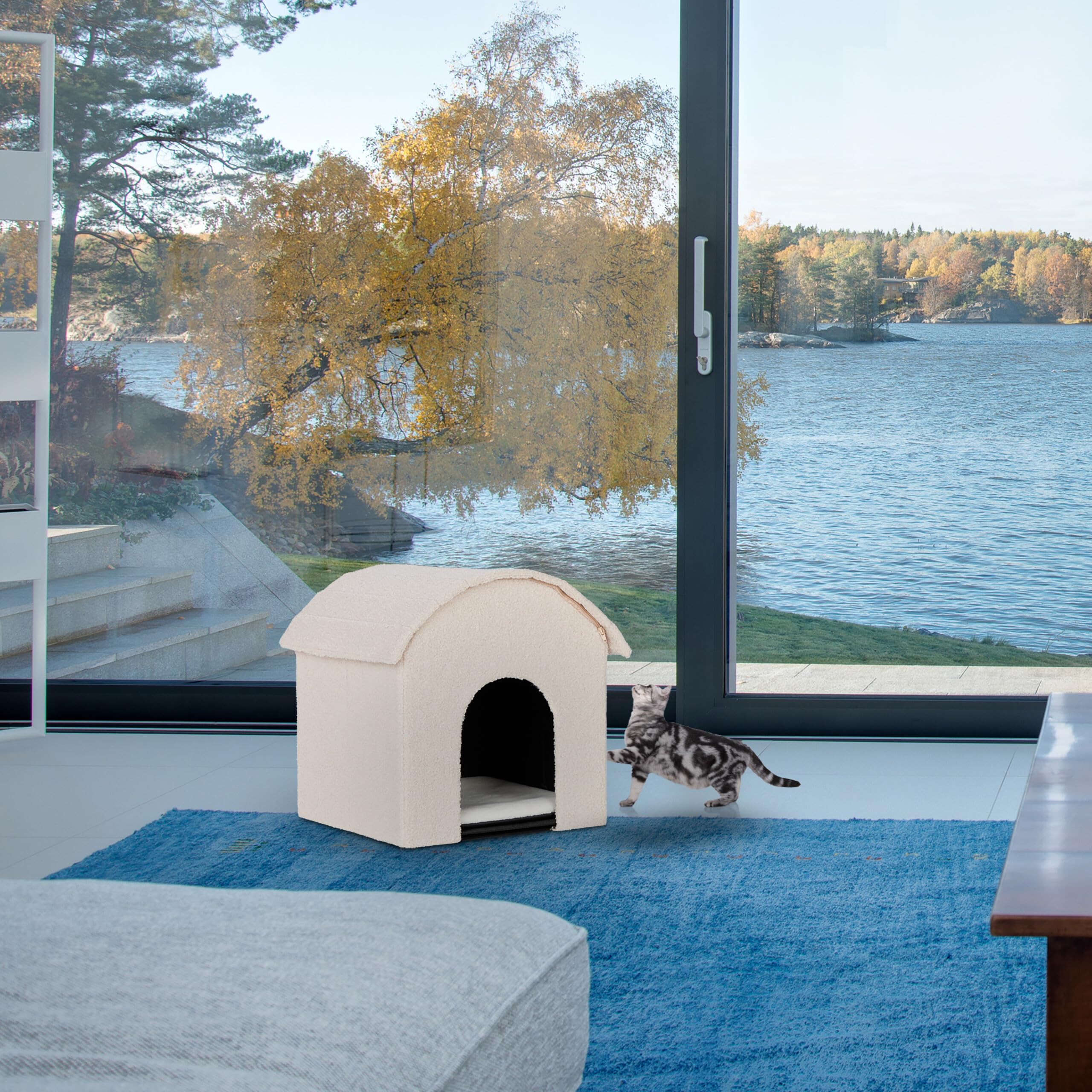 Relaxdays Niche pour Chat, Pliable et Moelleux, Lieu de Refuge, Surface à griffer, H x L x P : 44 x 48 x 41 cm, Beige