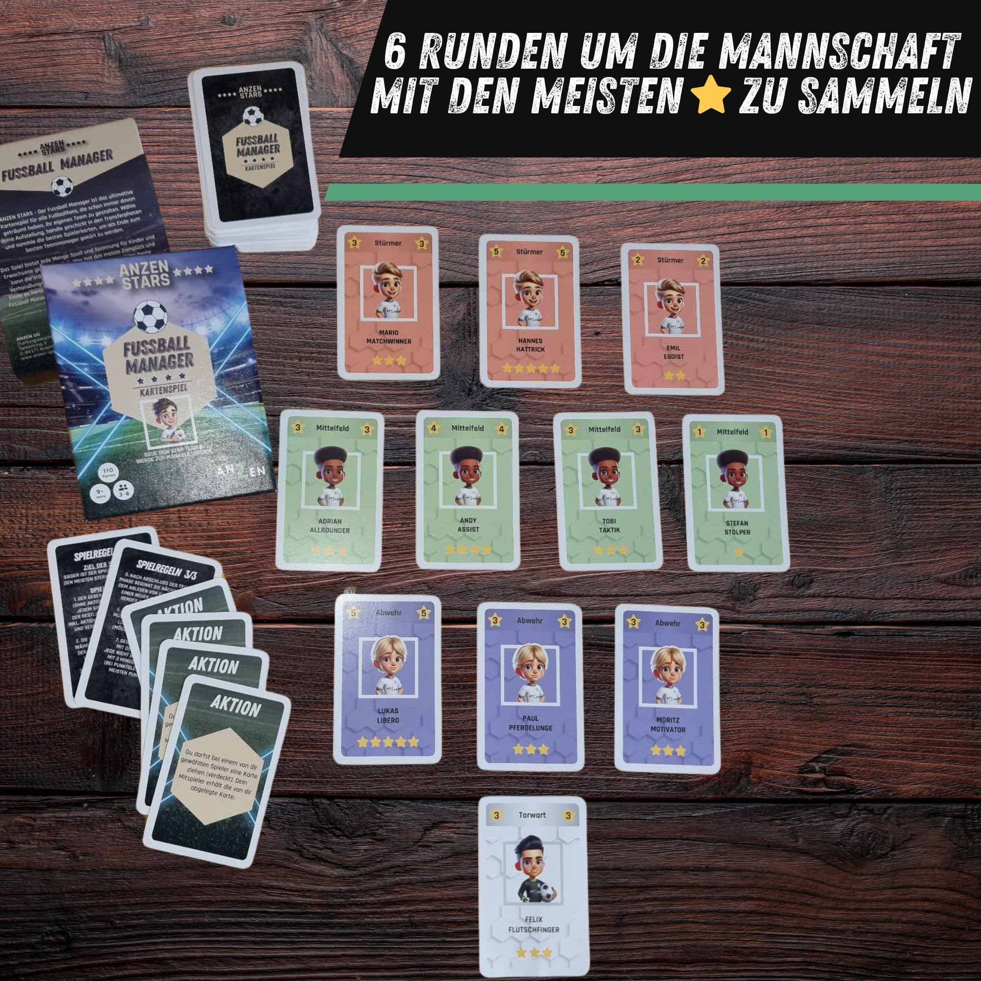 ANZEN Stars – Gestionnaire de football – Jeu de cartes | Cadeau pour enfants et fans de football à Noël | Jeu de société pour garçons passionnés de football à partir de 8 à 9 ans | Jeu de famille |