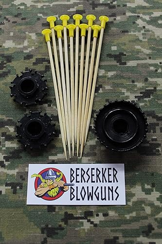 Berserker Blowguns 20 .40 Cal 5" Bambú de madera de palanca Dardos amarillo con 3 piezas Juego de dispensadores