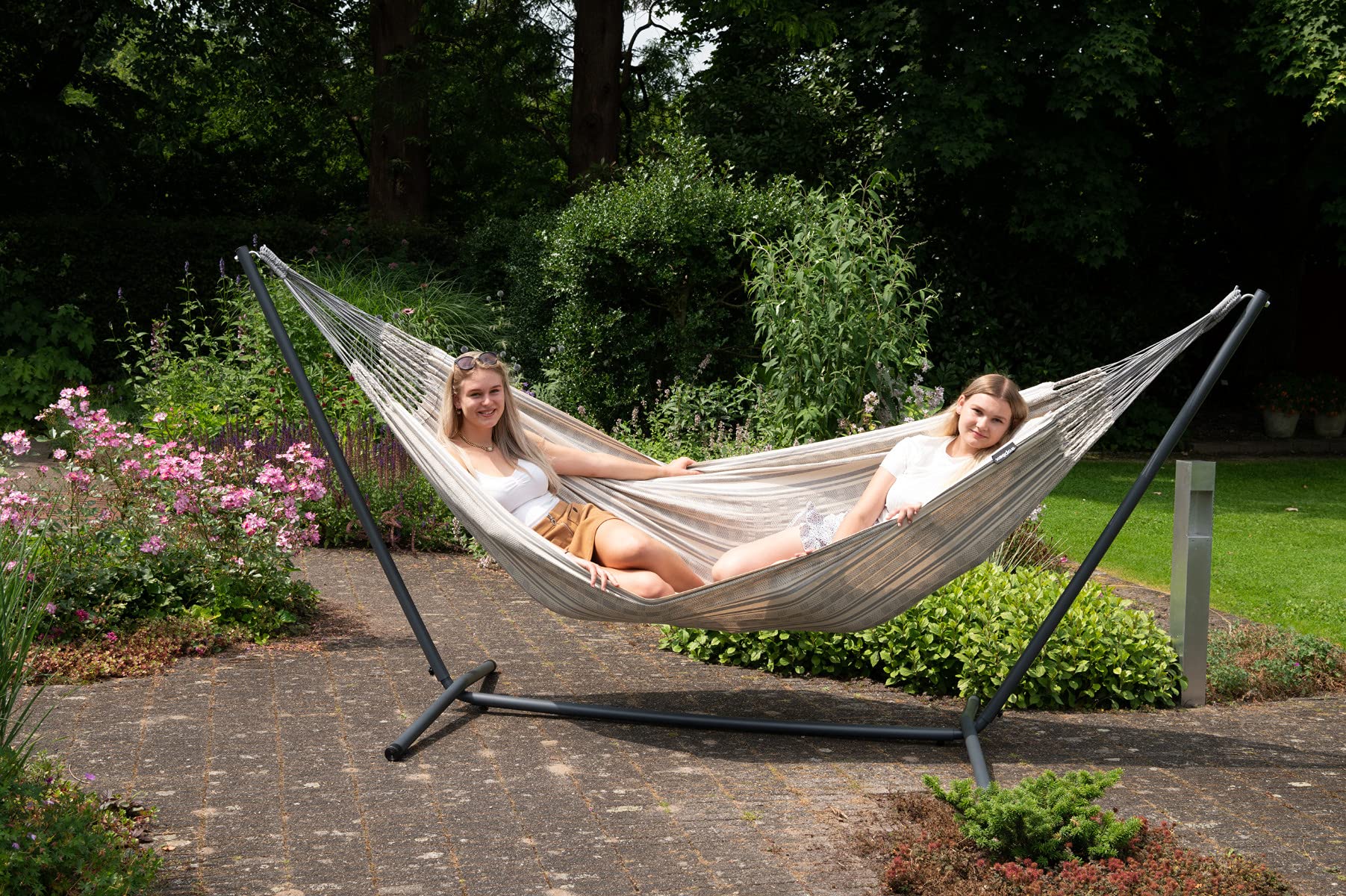 Tropilex Hamac de Jardin Camping pour 2 Personnes | Hamac Double avec Coussin | Capacité 180 kg Colombien | Fabriqué à la Main | Style Retro Comfort Gris 350 cm