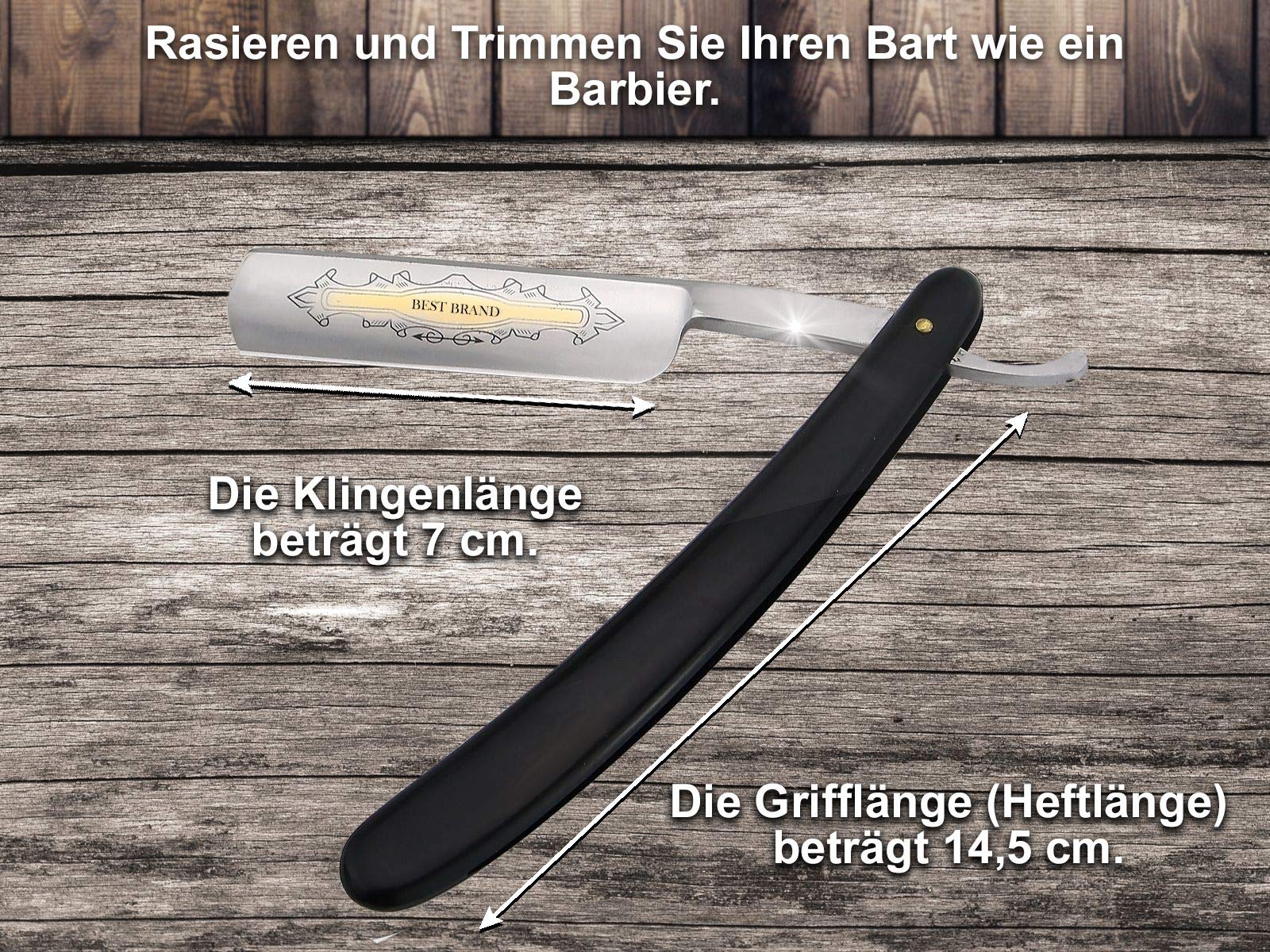 InstrumenteNrw Streichriemen mit Rasiermesser als Bartmesser Set - 2-Teilig - Klinge mit Goldätzung - Hängeriemen aus echtem Rindleder & Wildleder 45 cm