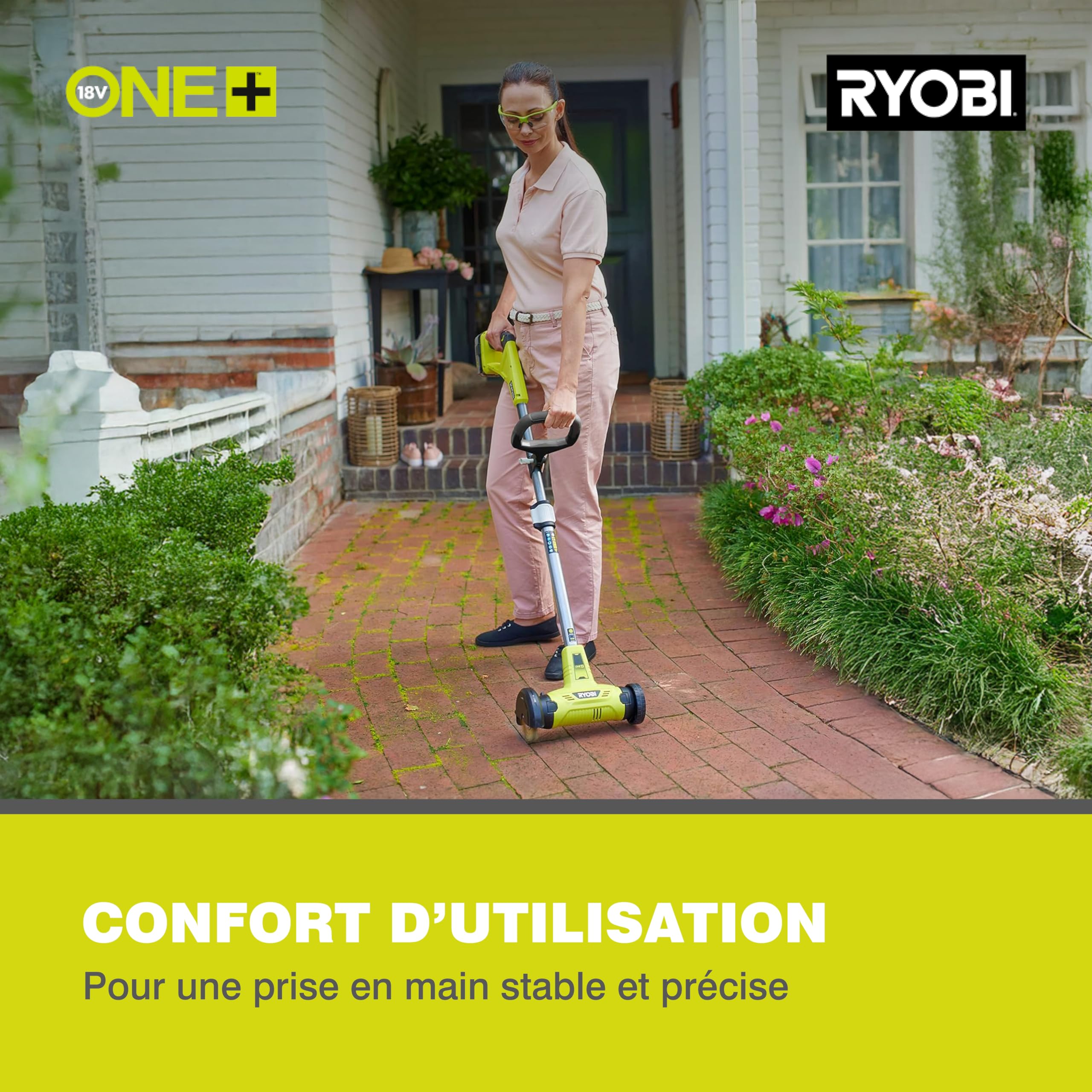 RYOBI - Nettoyeur de Joint 18V One+ RY18PCA-0 – Brosse Rotative métalique 11,5cm, Nettoyage Efficace Terrasse, Pierre, Escalier, Carrelage – Batterie Non Incluse