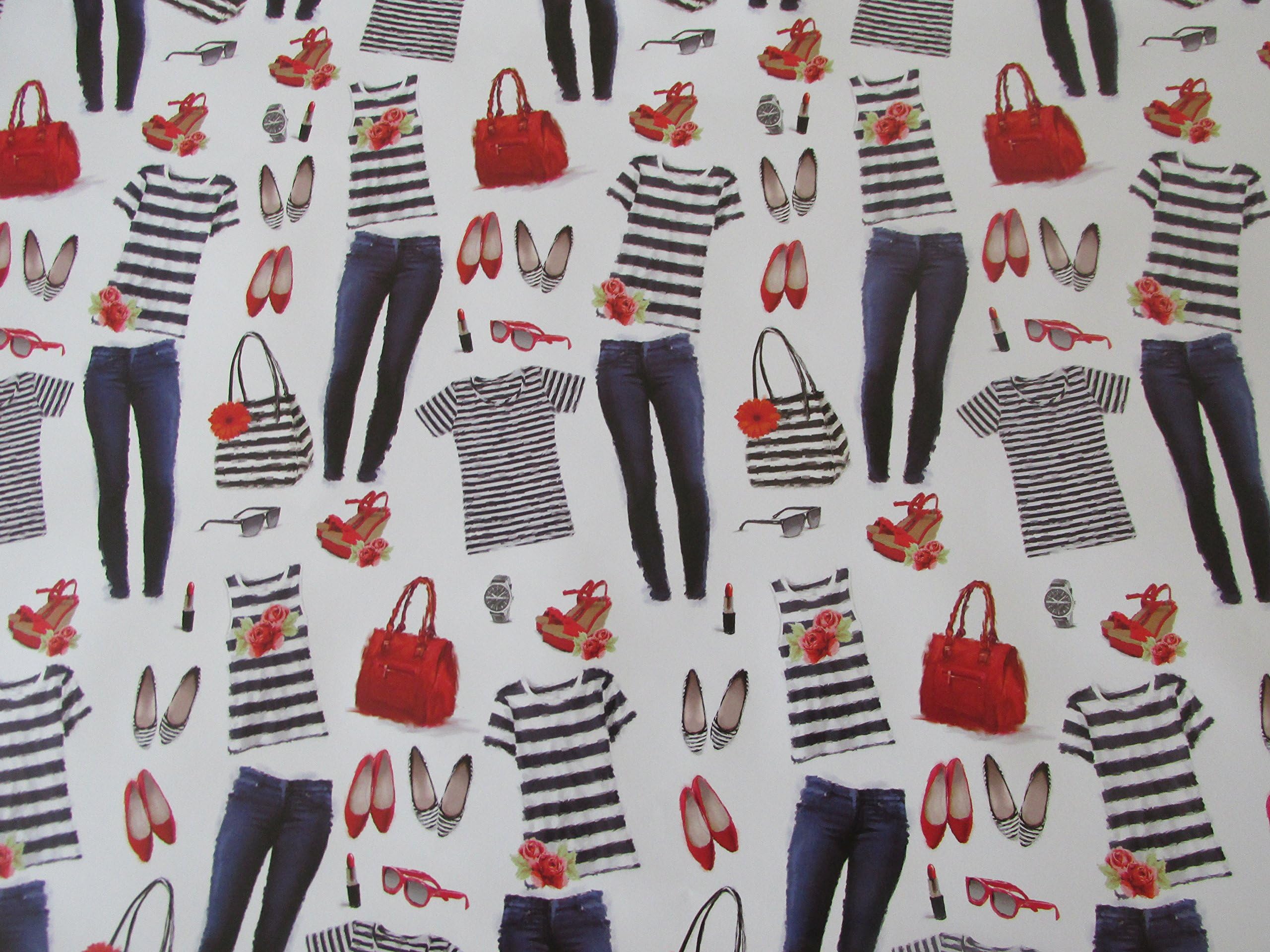 Ladies Girls Birthday Gift Wrapping Paper ~ Jeans Shoes Handbag etc ~ 2 Sheets & 1 Tag