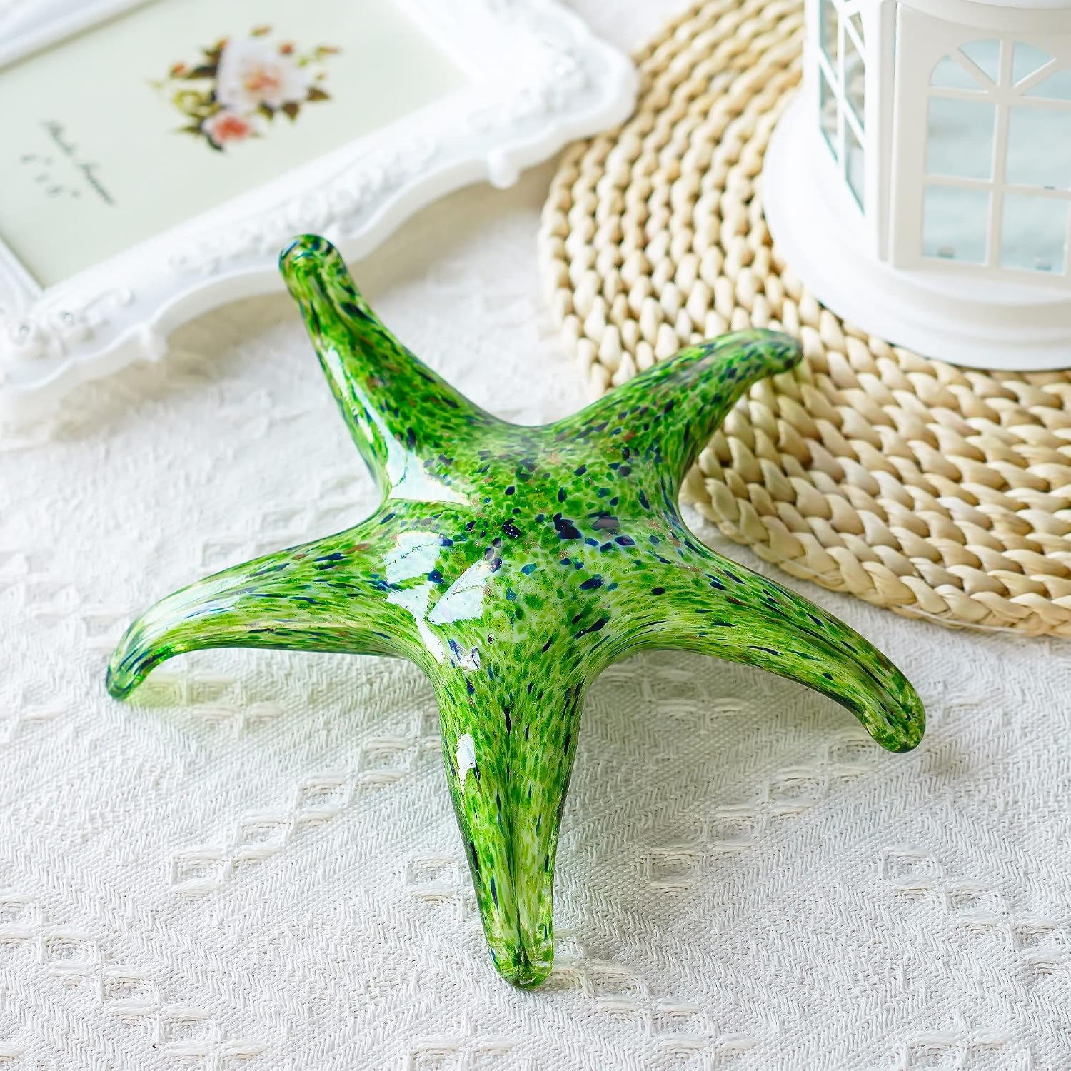 Qf Hand Blown Glass Star Fish, Handmade Murano Style Sea Animal Figurine, Glass Star Fish, Home Decor