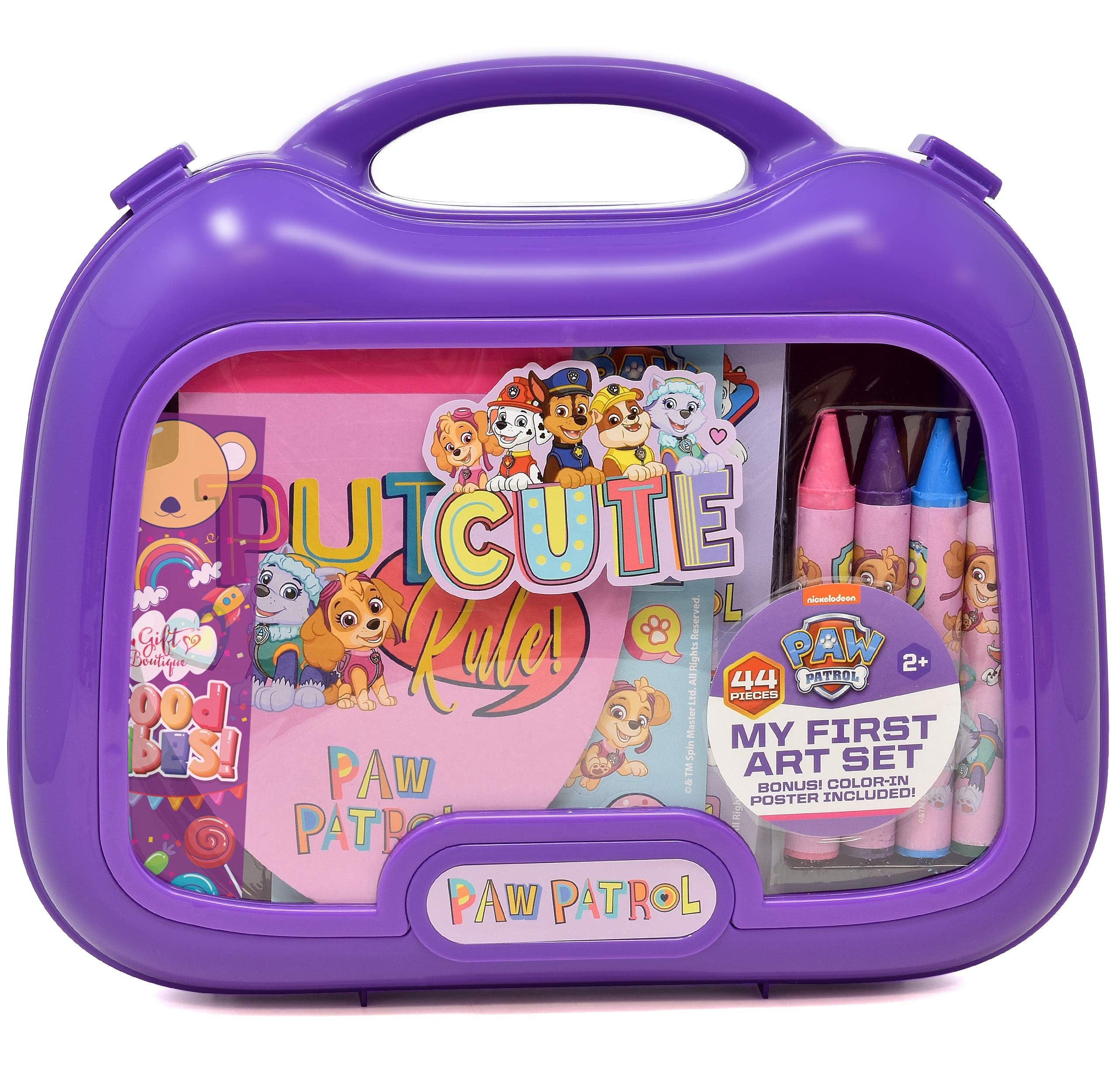 Paw Patrol Tragetasche für Mal- und Aktivitäten; inklusive Jumbo-Balstiften, Aufklebern, sauberes Basteln, Kritzelblock, Geschenk-Boutique-Lesezeichen, Reuse Me-Aufkleber, für Mädchen, Kleinkinder und