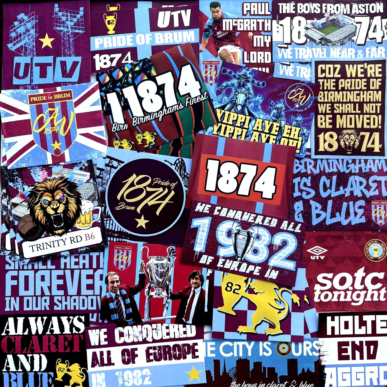 100 x Stickers for Villa Fans - Inspired by Aston AVFC Ultras Scarf Flags Banners