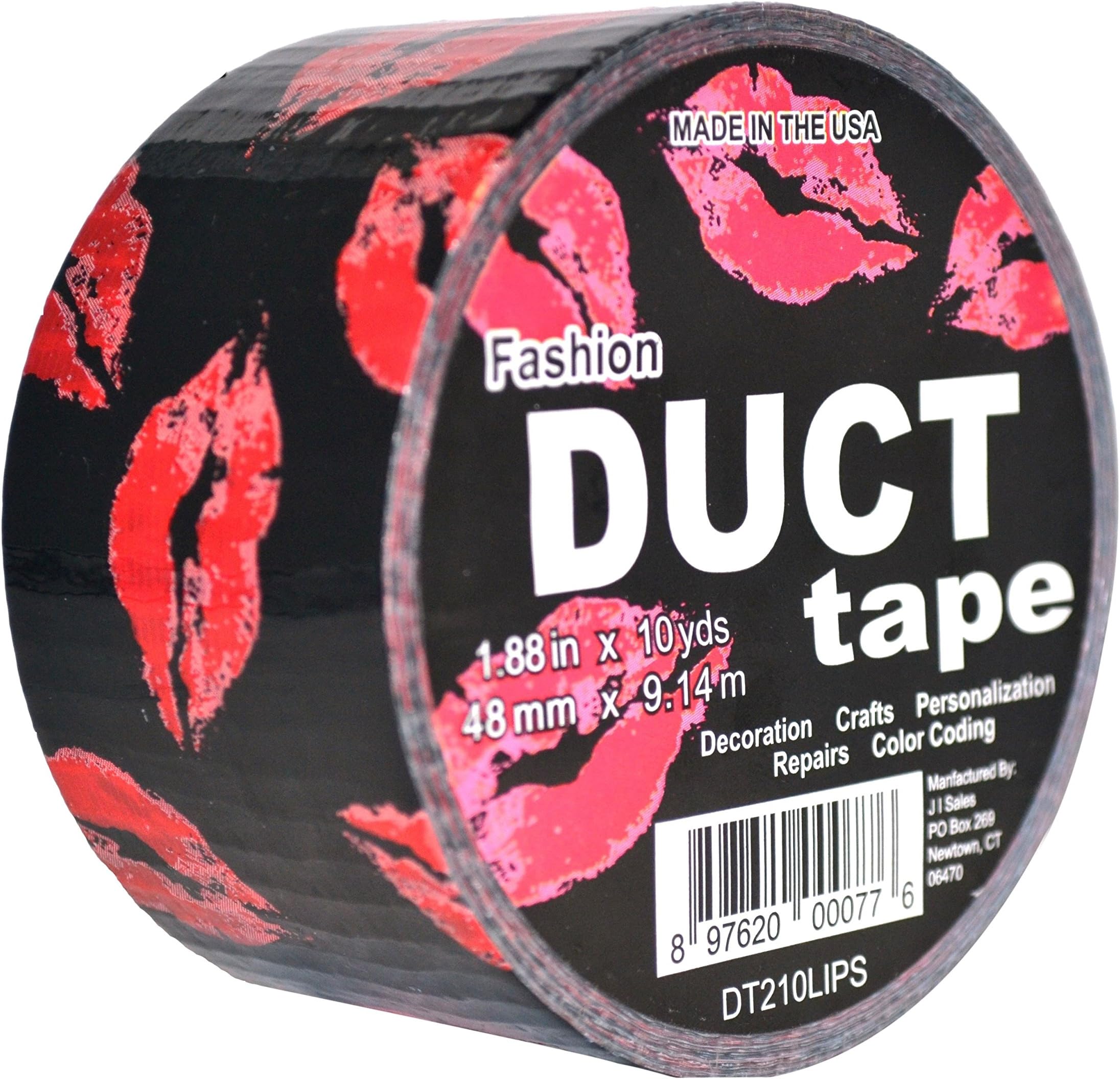 Signature Crafts Fashion Duct Tape Printed Singles Red Lips On Black 10 Yards 1.88 Inches Wide, 10 yd 1.88"