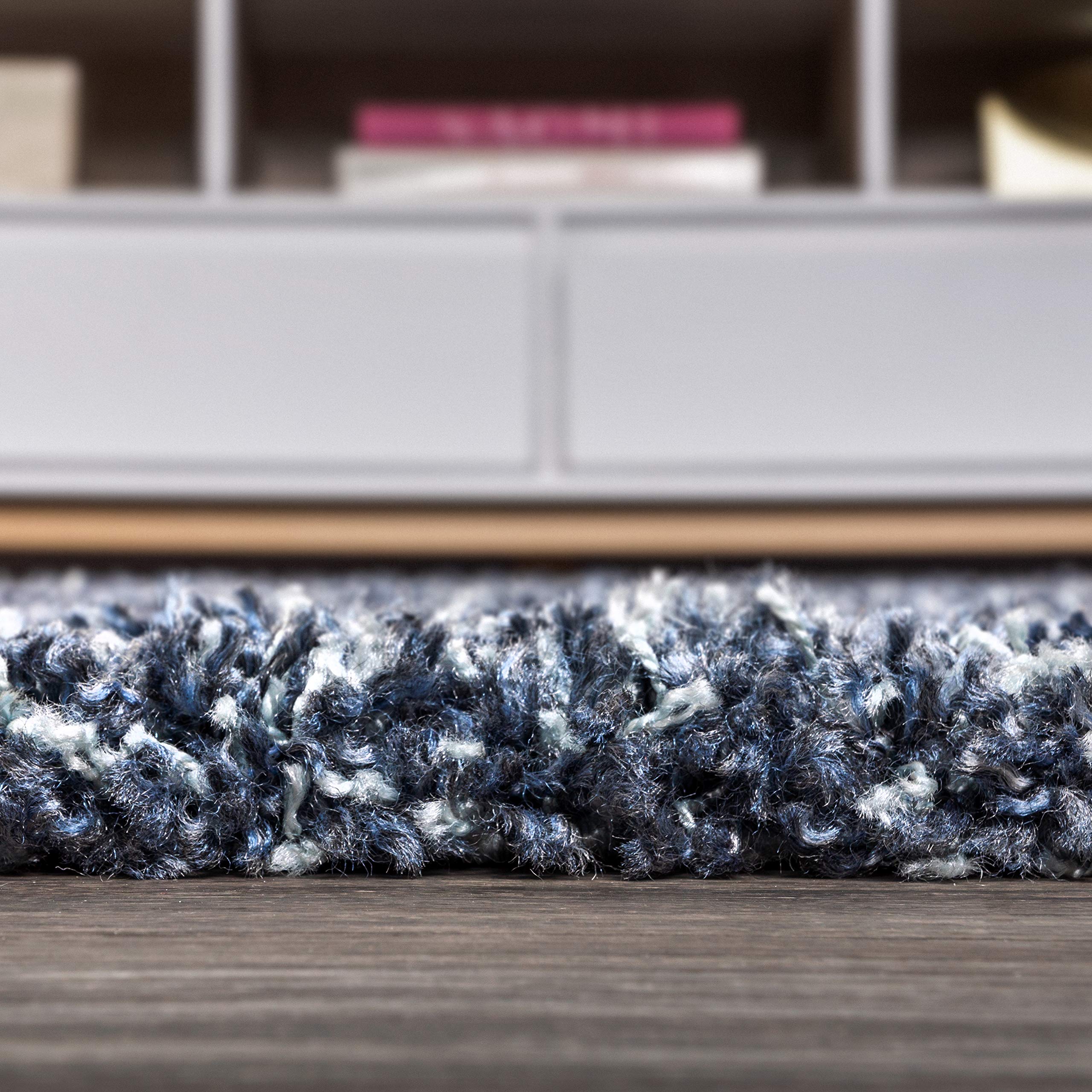 JONATHAN Y MCR100C-8 Mercer Shag Plush Tassel Indoor Area-Rug Bohemian Modern Contemporary Solid Easy-Cleaning Bedroom Kitchen Living Room, 8 X 10, Denim Blue with Tassel