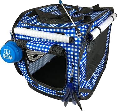 Pet Fit For Life Medium 24"x16"x15" Collapsible/Portable Cat Cage/Condo Plus Bonus Cat Feather Toy and Collapsible Water/Food Bowl Litter Box Not Included