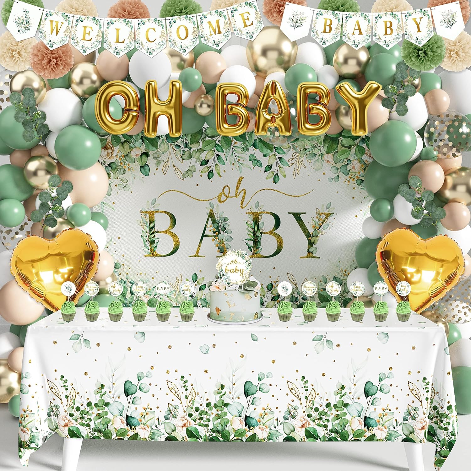 Sage Green Baby Shower Decoration for Girl Boy 99Pcs, Boho