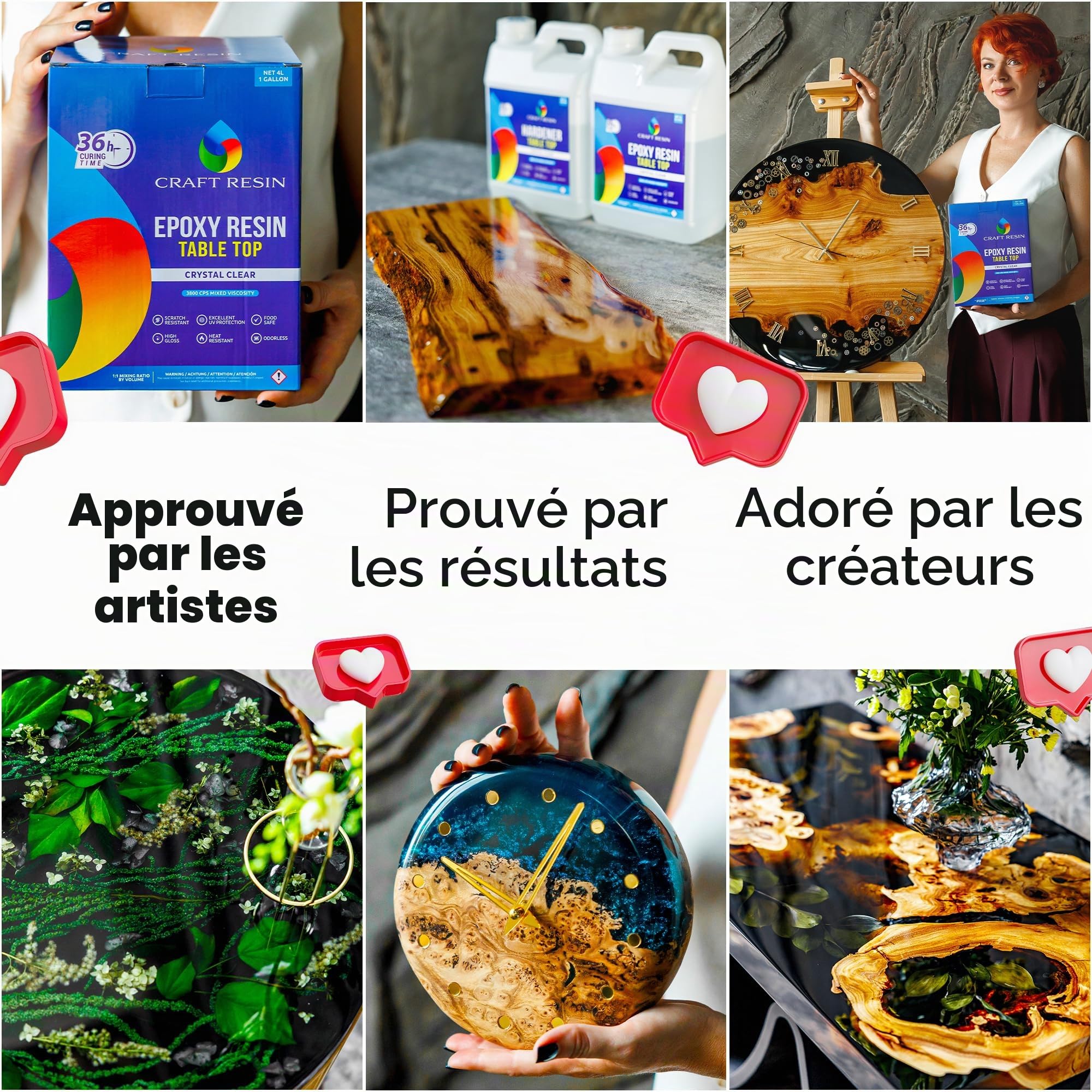 CRAFT RESIN Résine Époxy pour Plateaux de Table 8L (1:1) – Cristalline, Haut Brillant, Anti-UV, auto-Nivelante – Resine Epoxy Transparente pour Plans de Travail & Comptoirs