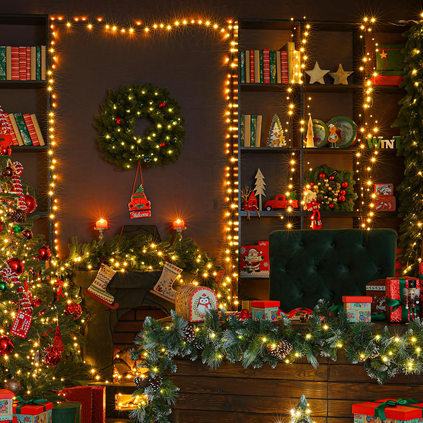 SALCAR 23m 360 LEDs Cadena de Luces, IP44 Impermeable Cadena Ligera Navidad, Cadena Luminosa con 8 Modos, Decoración Interior Exterior para Jardín Balcón Fiestas (Blanco cálido)