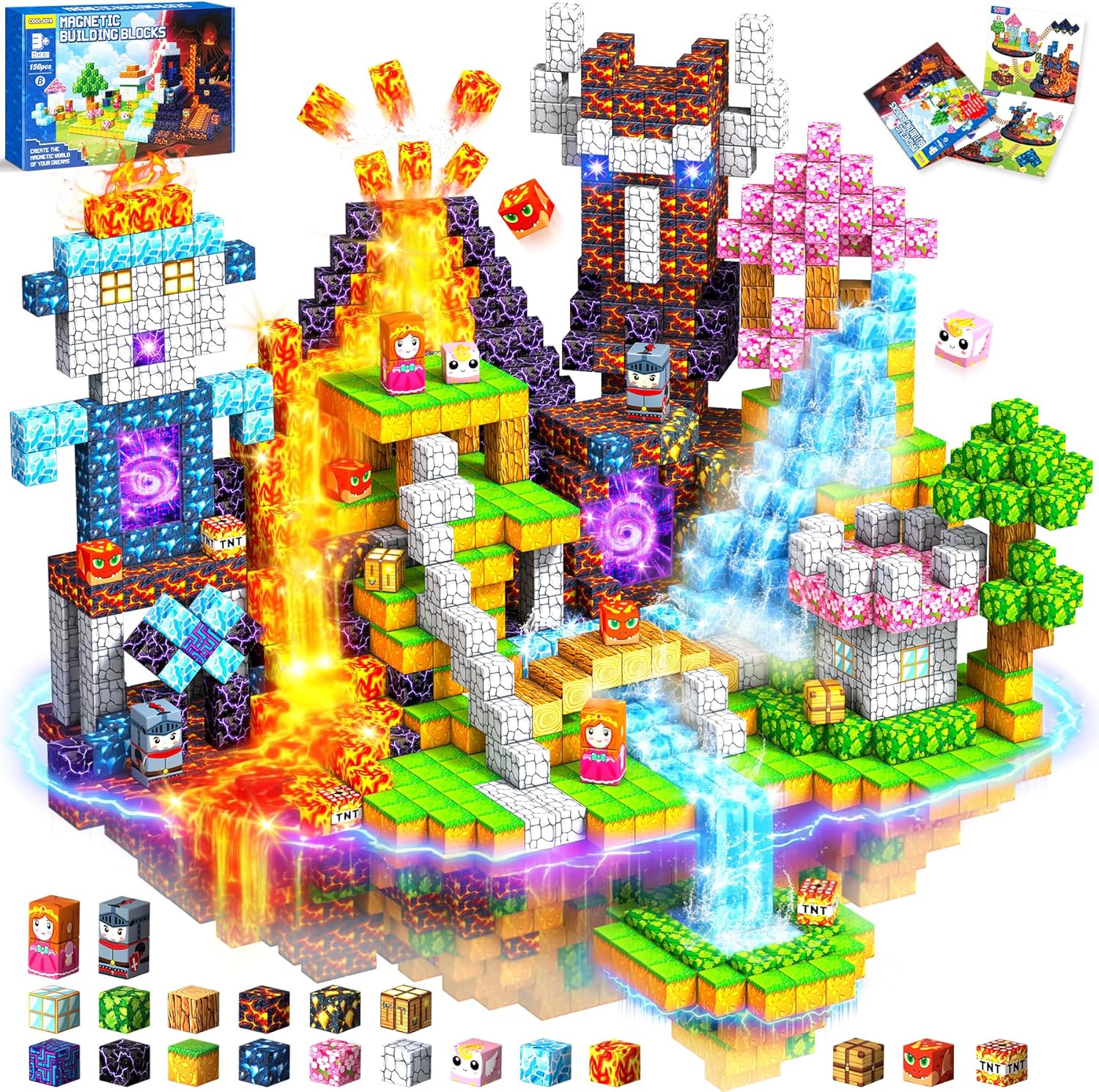 COOLJOYA Magnetische Bausteine,150 Teile Magnetbausteine Magnetspielzeug Magneten Kinder,Geschenke Kinder,Magnetbausteine Kinde ab 3 4 5 6 7 8 9 10 Jahre,Baue Mine Magnet Welt,Hochleistung