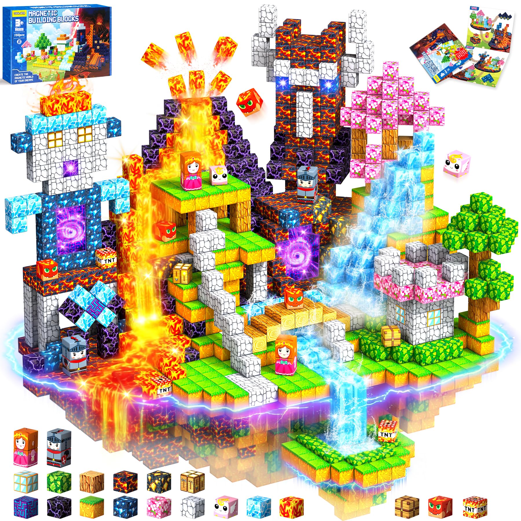 COOLJOYA Magnetische Bausteine,150 Teile Magnetbausteine Magnetspielzeug Magneten Kinder,Geschenke Kinder,Magnetbausteine Kinde ab 3 4 5 6 7 8 9 10 Jahre,Baue Mine Magnet Welt,Hochleistung