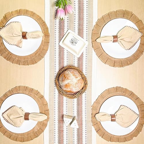 Miniatura 3 de CHARDIN HOME Camino de mesa de algodón reciclado marfil, beige y óxido, caminos de mesa tejidos a mano con flecos anudados, 14 x 72 pulgadas, ideal