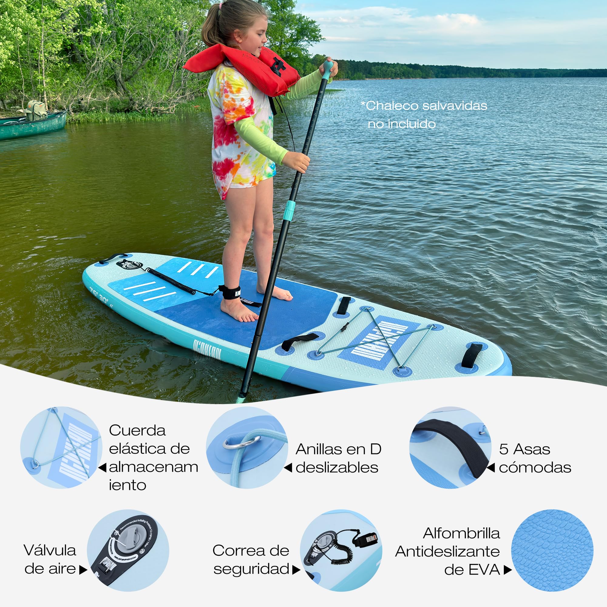 Niphean Tabla Paddle Surf Hinchable con Accesorios 320cm/230cm Sup | Tabla Paddle Surf Rígida, Antideslizante, Kit Reparación, Adultos, Jóvenes, Principiantes, Yoga