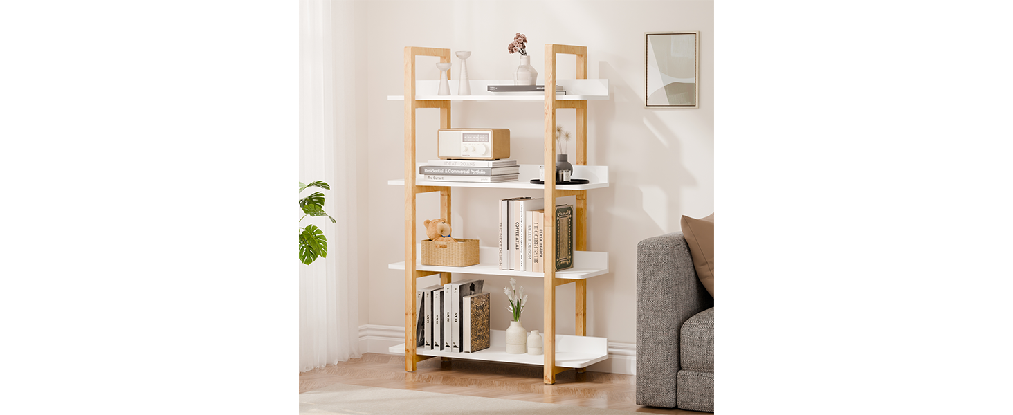 Amazon.com: RELAHOGAR 4 Tier Solid Wood Bookshelf, Modern