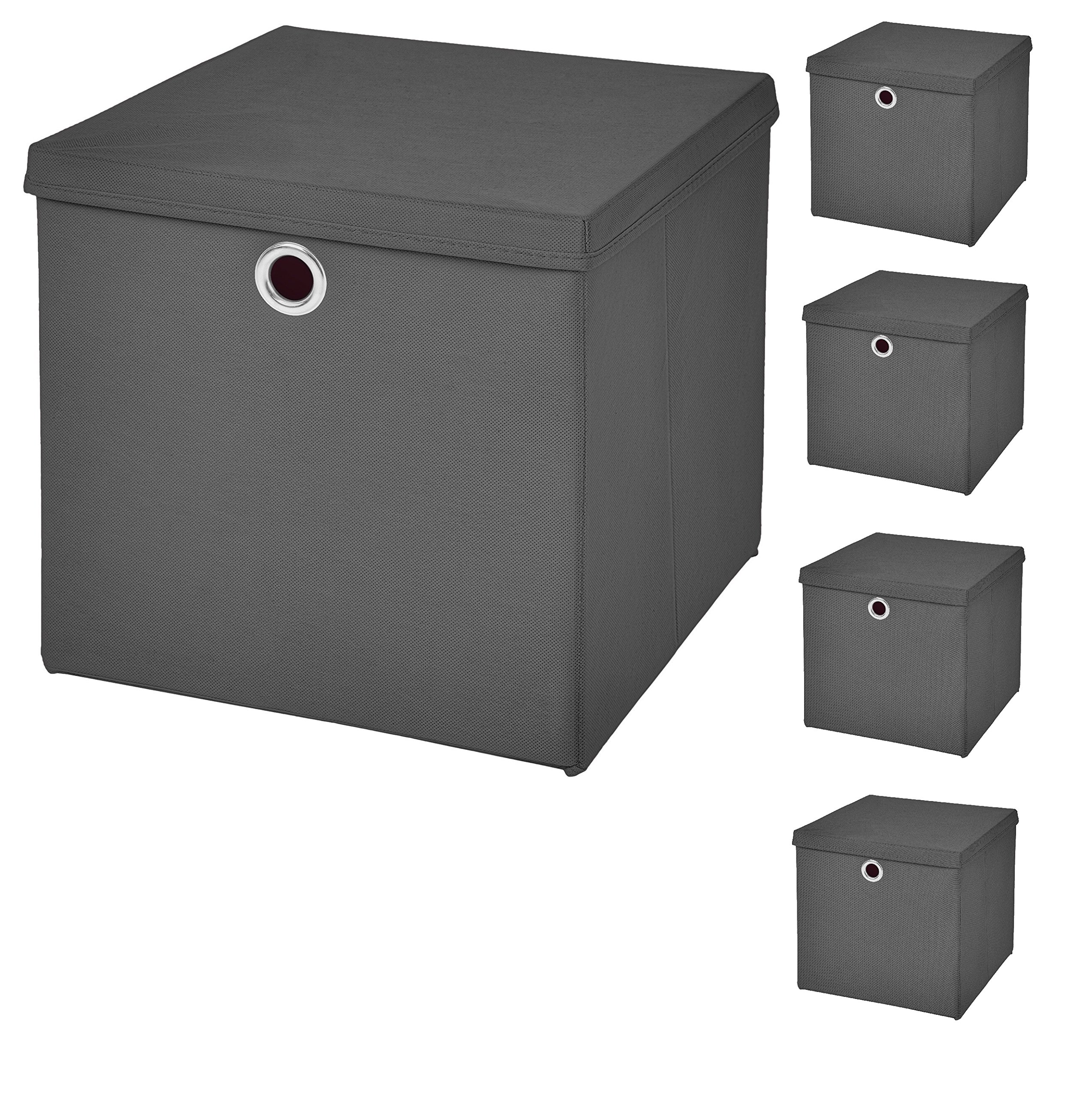 CM3 5 Stück Dunkelgrau Faltbox 32 x 32 x 32 cm Aufbewahrungsbox faltbar mit Deckel