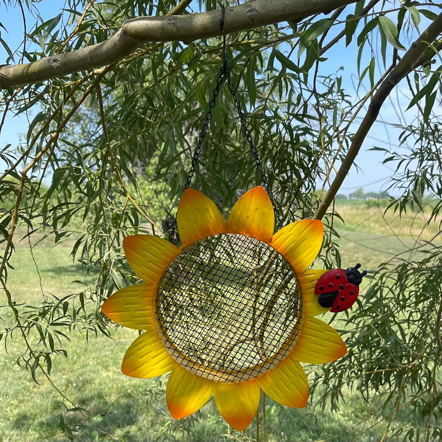 Gift Essentials Gift Essentials Sunflower with Ladybug Metal Mesh Sunflower Seed Feeder, Metal Hanging Wild Bird Feeder