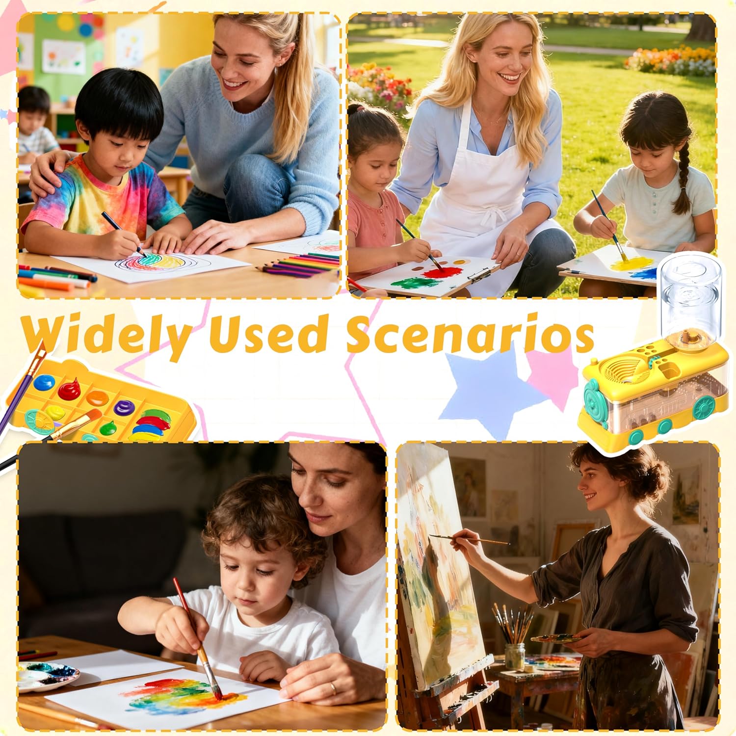 Painting Station Set, Upgraded Paint Brush Cleaner and Silicone Painting Mat with 10 Paint Brushes, Art Painting Supplies Set Gifts（Yellow）