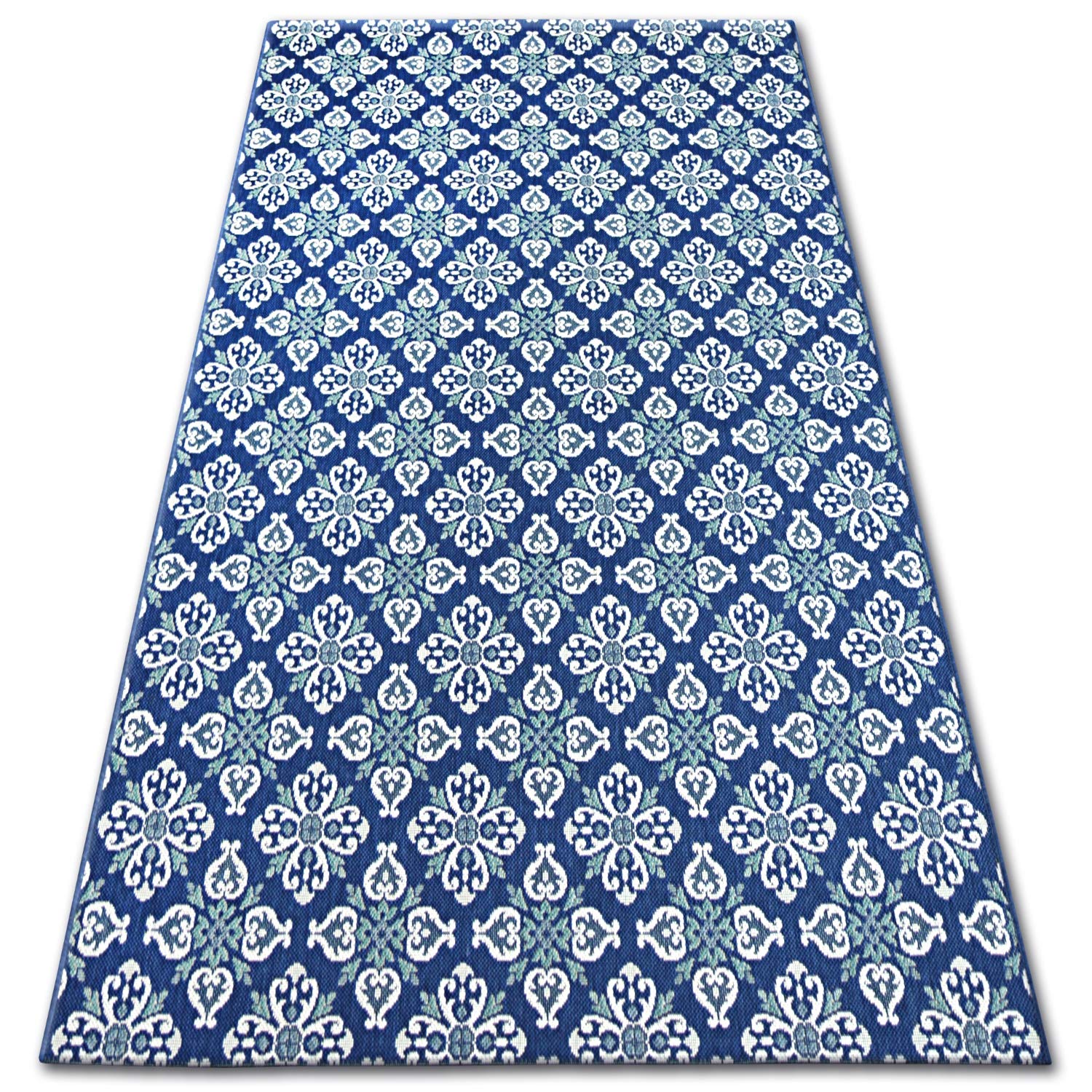 Tapis SISAL Intérieur & Extérieur solution anti-tache pour balcon terrasse bleu