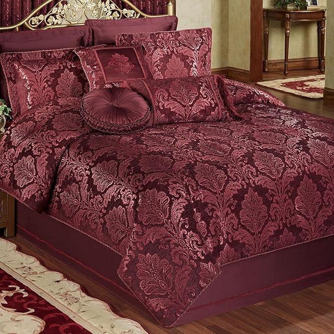 Camelot Luxury Bedding | Robust Burgundy | Matte Satin Damask