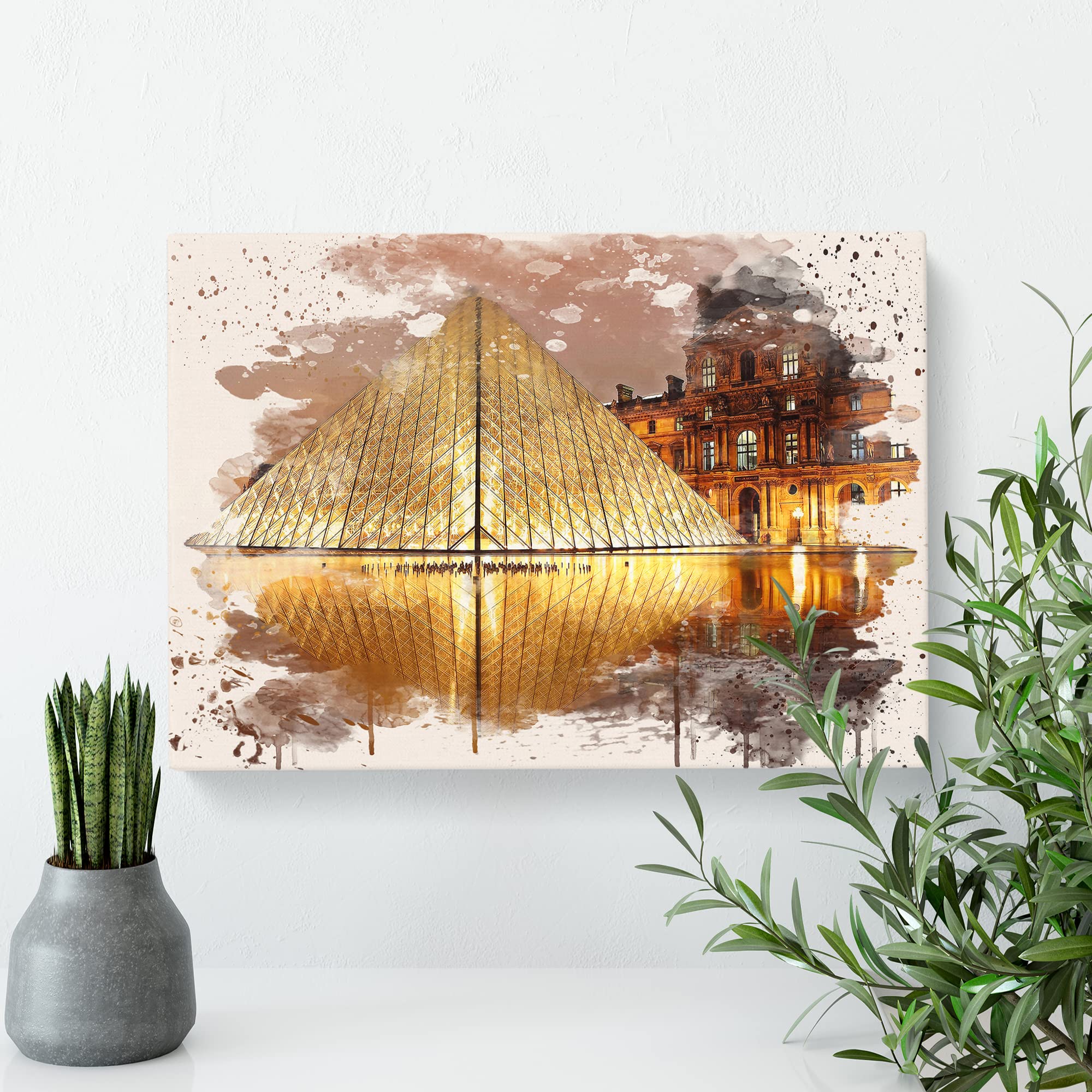 The Louvre Pyramid Paris France 3 Modern FC Canvas Print, Mixed, 25L x 50W cm - Image 3