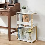 Narrow End Table for Small Spaces - Slim Side Table, S Shape Design Narrow End Tables Living Room,Skinny Bedroom Nightstand Thin Side Magazine Bookshelf (Champagne Gold)